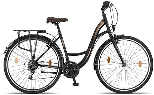 Licorne Bicicletta olandese Stella Bike, city bike da 24,26 e 28 pollici, adatta sia a uomini che a donne, con cambio Shimano a 21 marce, Donna, Nero , 28