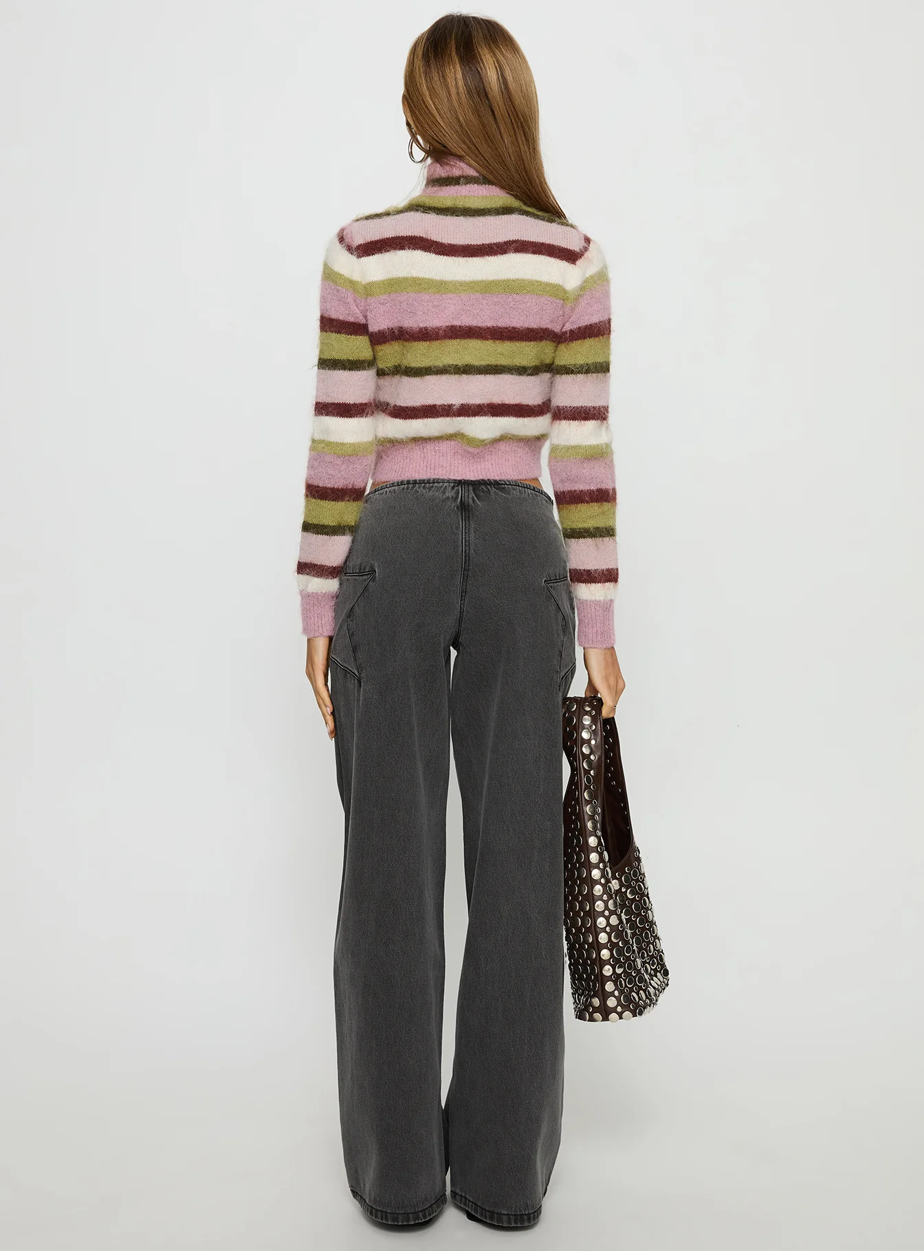 Dolley Star Stitch Mid Rise Wide Leg Jean Grey Wash