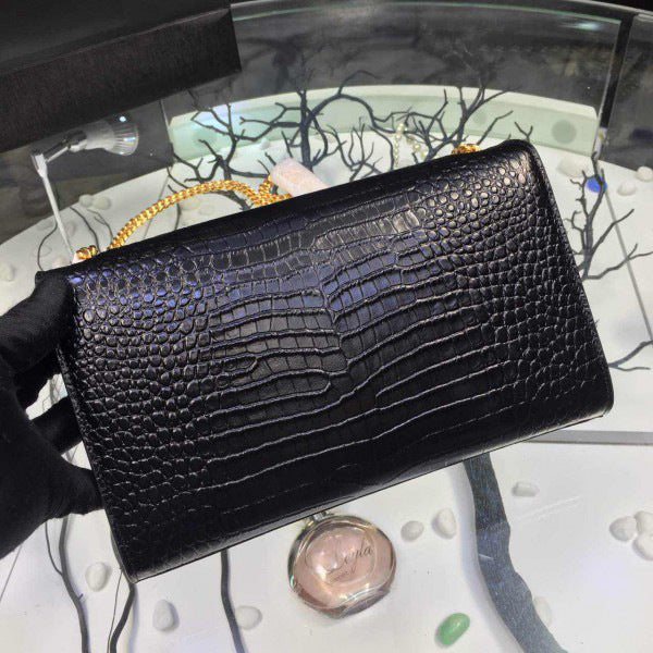 YSL Monogram Kate 24 Black Crocodile Shiny Pattern Bags 24 x 15 x 5cm - Top Club