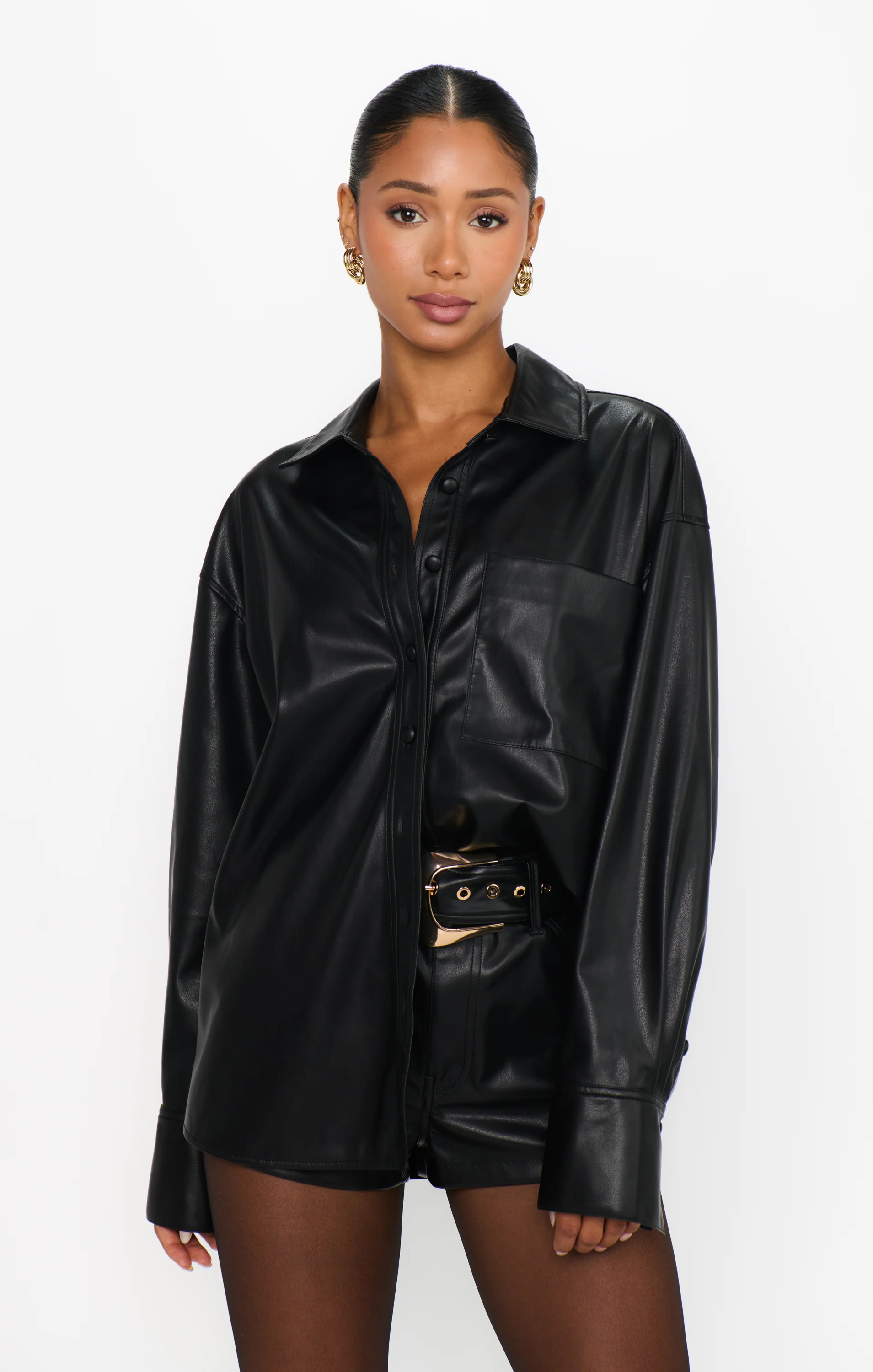 Lincoln Shirt Jacket ~ Black Faux Leather