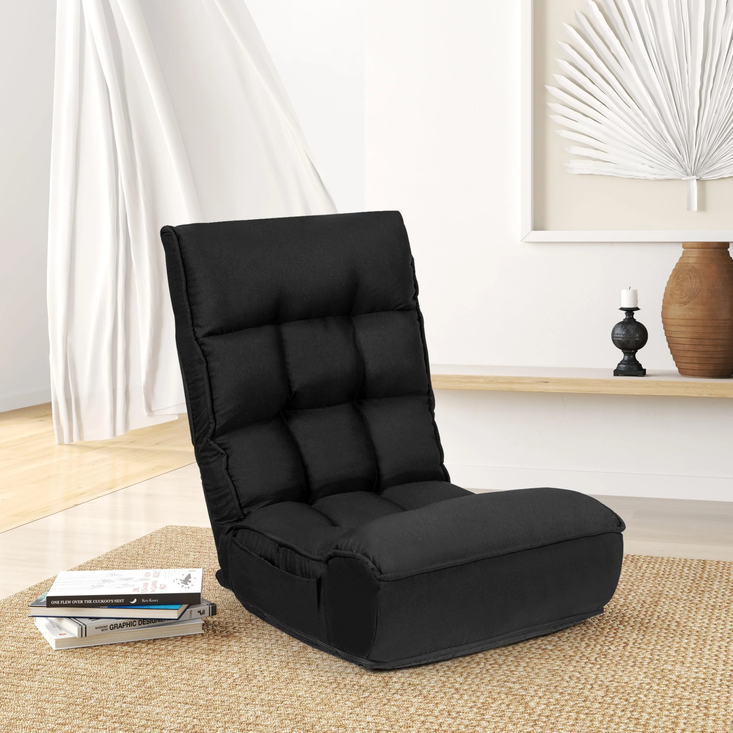 BEFOUNDLOVELY Folding Floor Lounge Chair with 5-Position Adjustable Head & 4-Position Adjustable Backrest