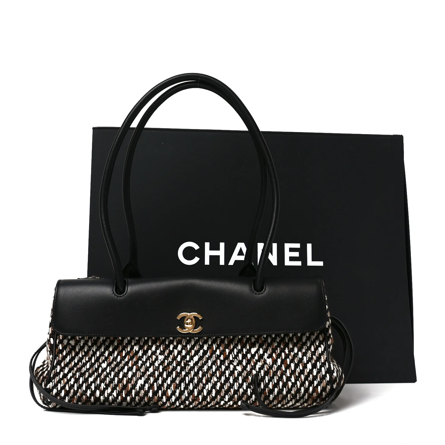 Tweed Calfskin Urban Essentials Small Shopping Bag Black Multicolor - Top Club