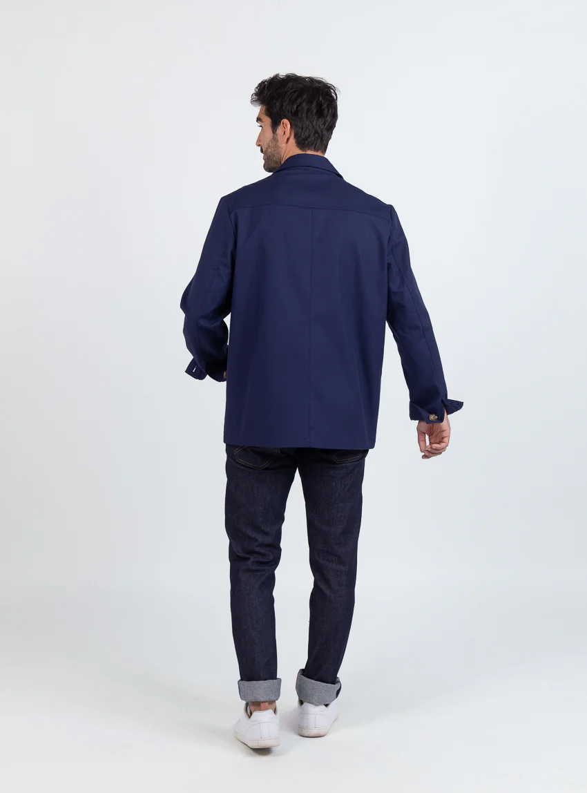 Veste homme droite en coton bleu marine