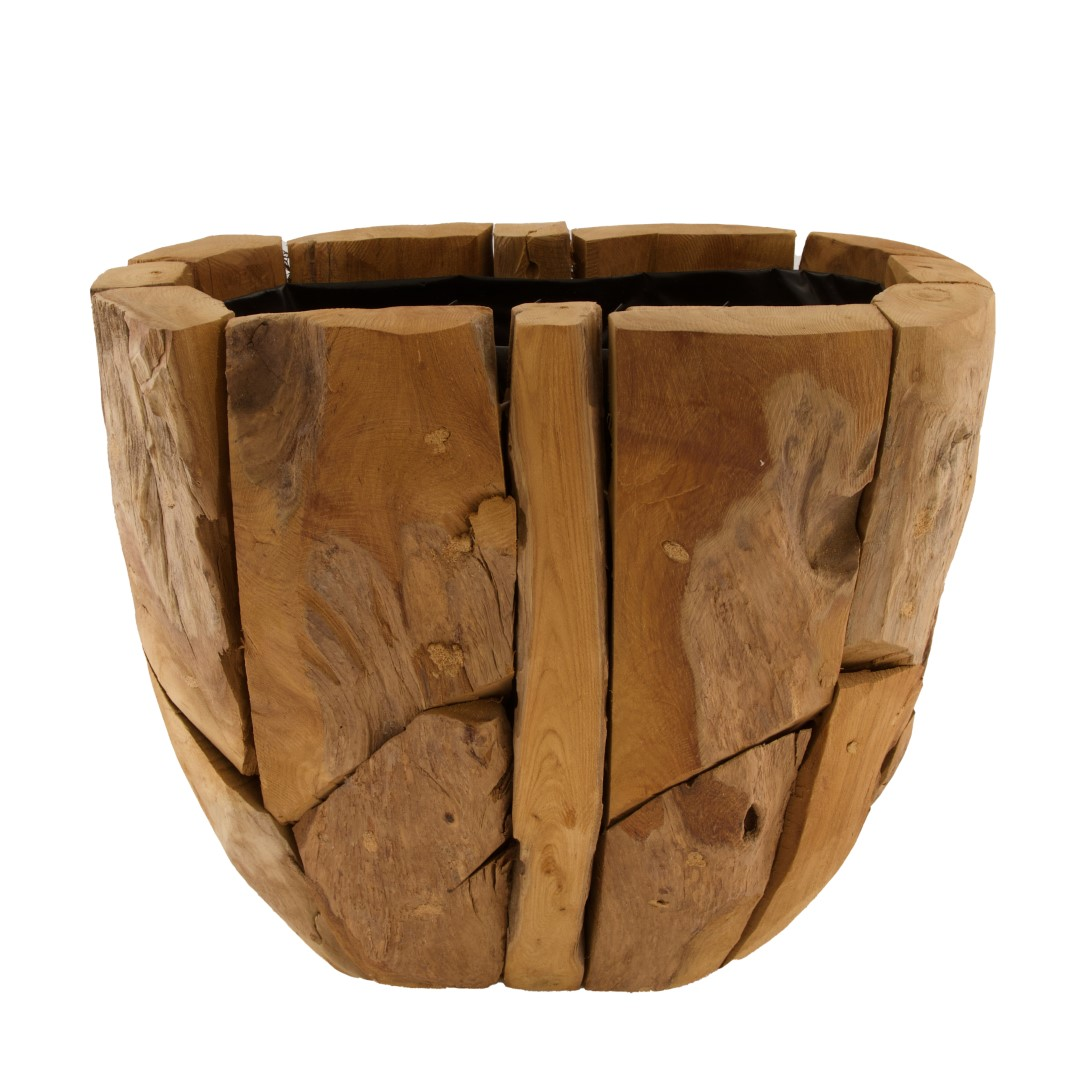 Bloempot natural teak L