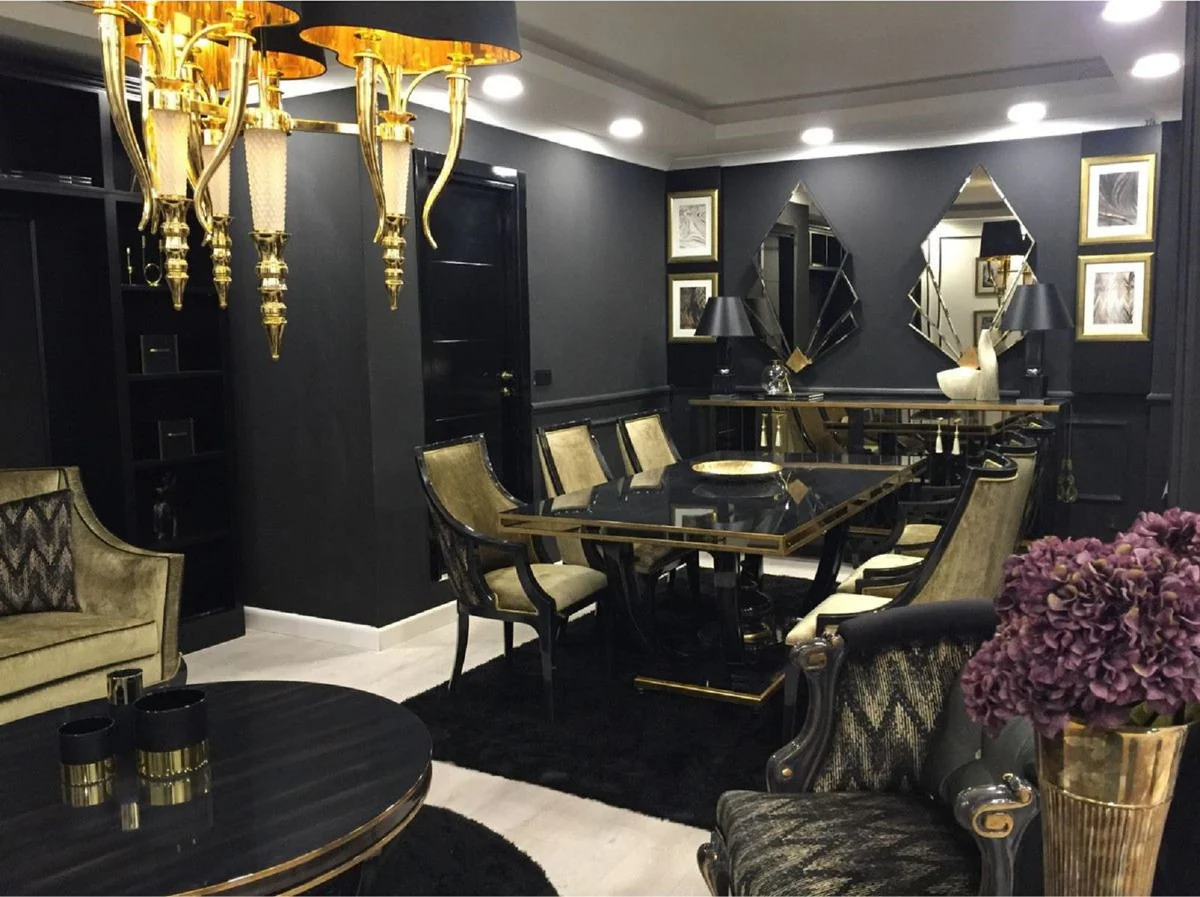 Luxury Baroque Dining Room Chair Set of 6 Gold / Black - Baroque Style Kitchen Chairs - Magnificent Luxury Dining Room Furniture in Baroque Style - Baroque Dining Room Furniture - Noble & Magnificent