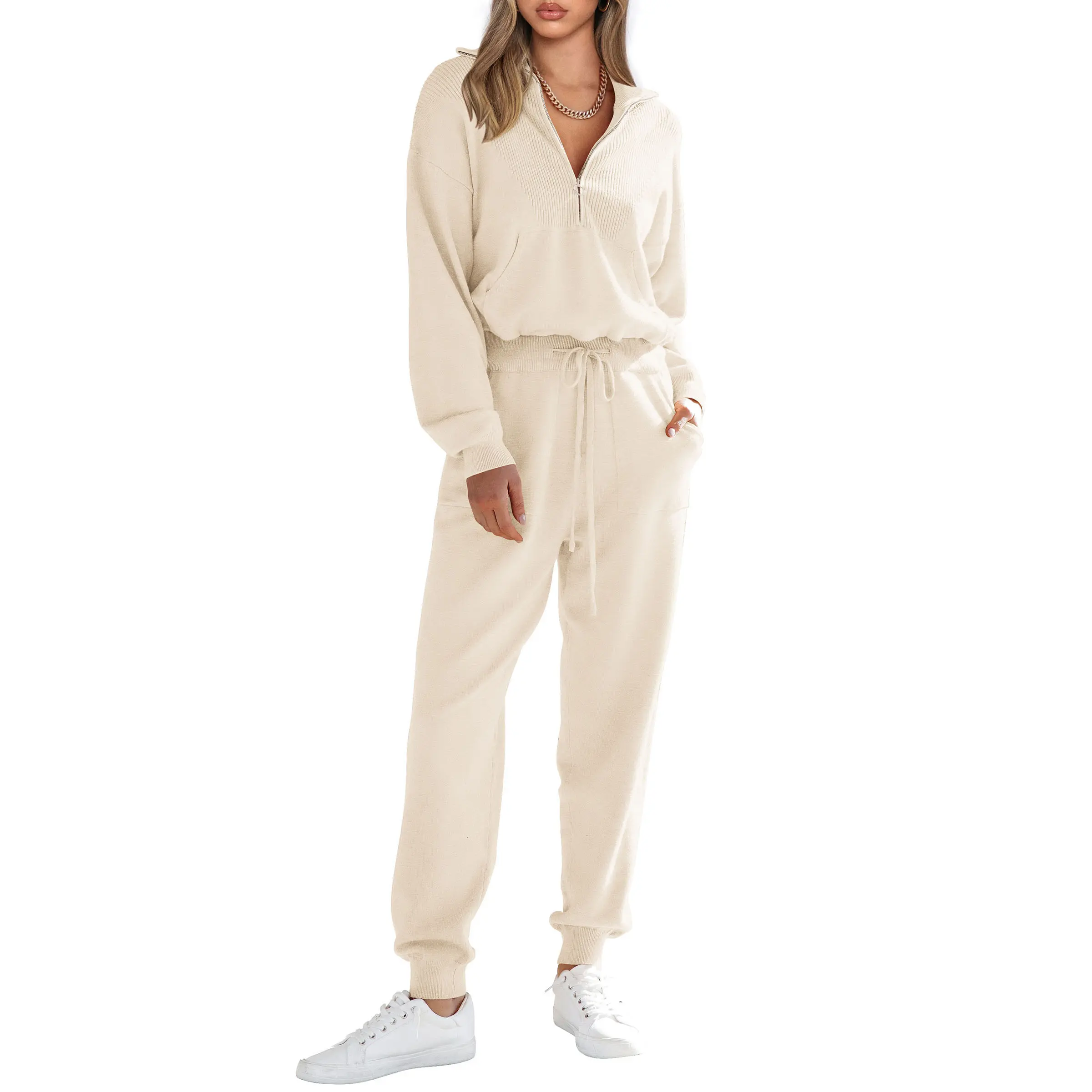 PrettyGarden Women's 2-Piece Sweater Set Pullover Zip Up Sweatshirt Jogger Sweatpants Tracksuit Casual Outfit