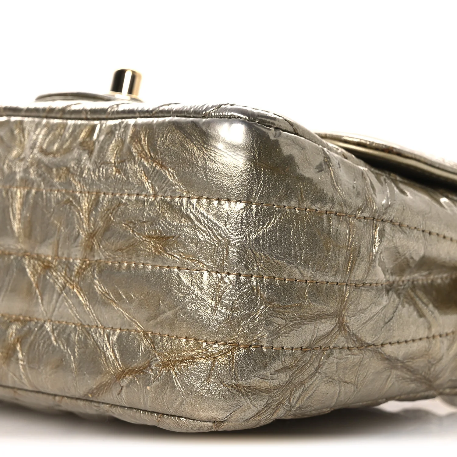 Metallic Crumpled Calfskin Chevron Quilted Mini Square Flap Gold - Top Club