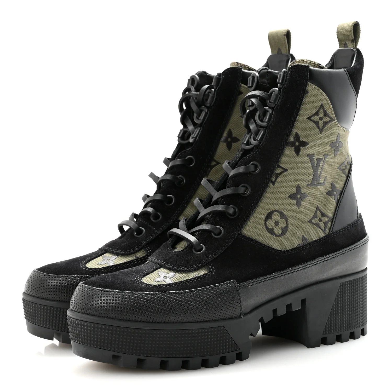 Suede Monogram Laureate Platform Desert Boots 37 Kaki Black - Top Club