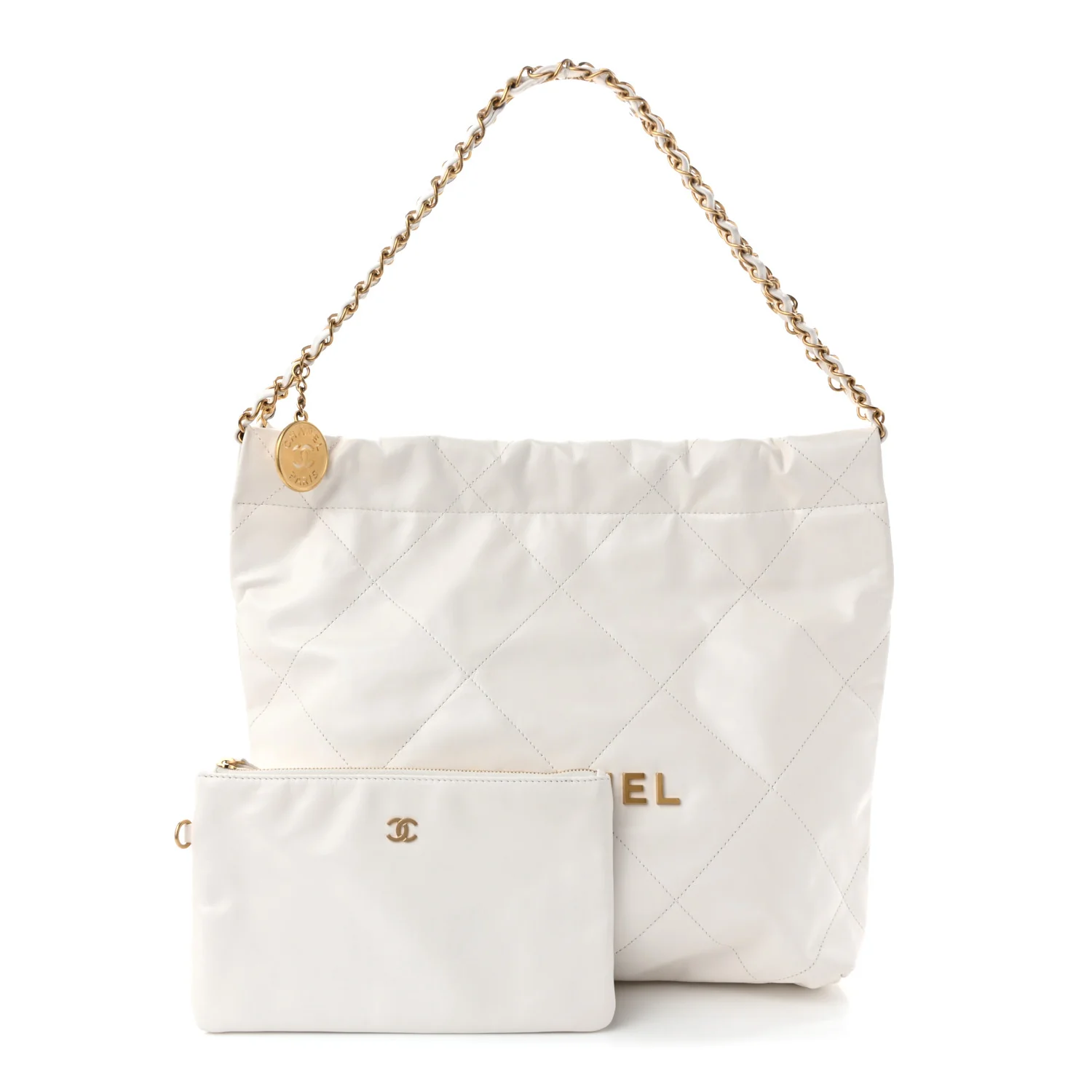 Shiny Calfskin Quilted Small Chanel  White - Top Club