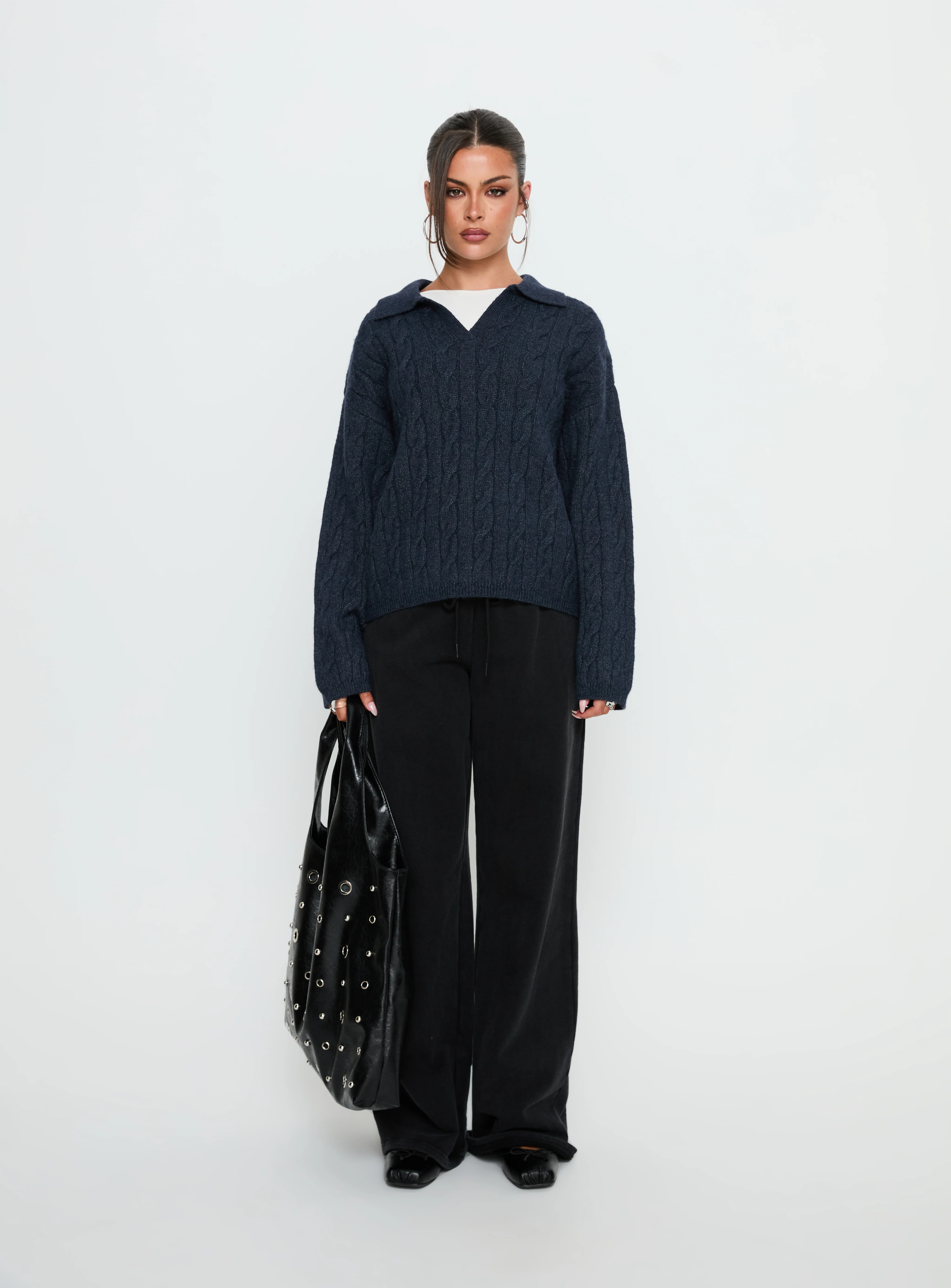 Brodey Collared Cable Knit Sweater Navy