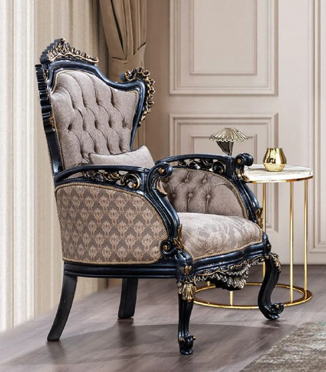 Luxury Baroque Living Room Set Gray / Blue / Gold - 2 Baroque Sofas & 2 Baroque Armchairs & 1 Baroque Coffee Table - Luxury Living Room Furniture in Baroque Style - Baroque Furniture - Noble & Magnificent