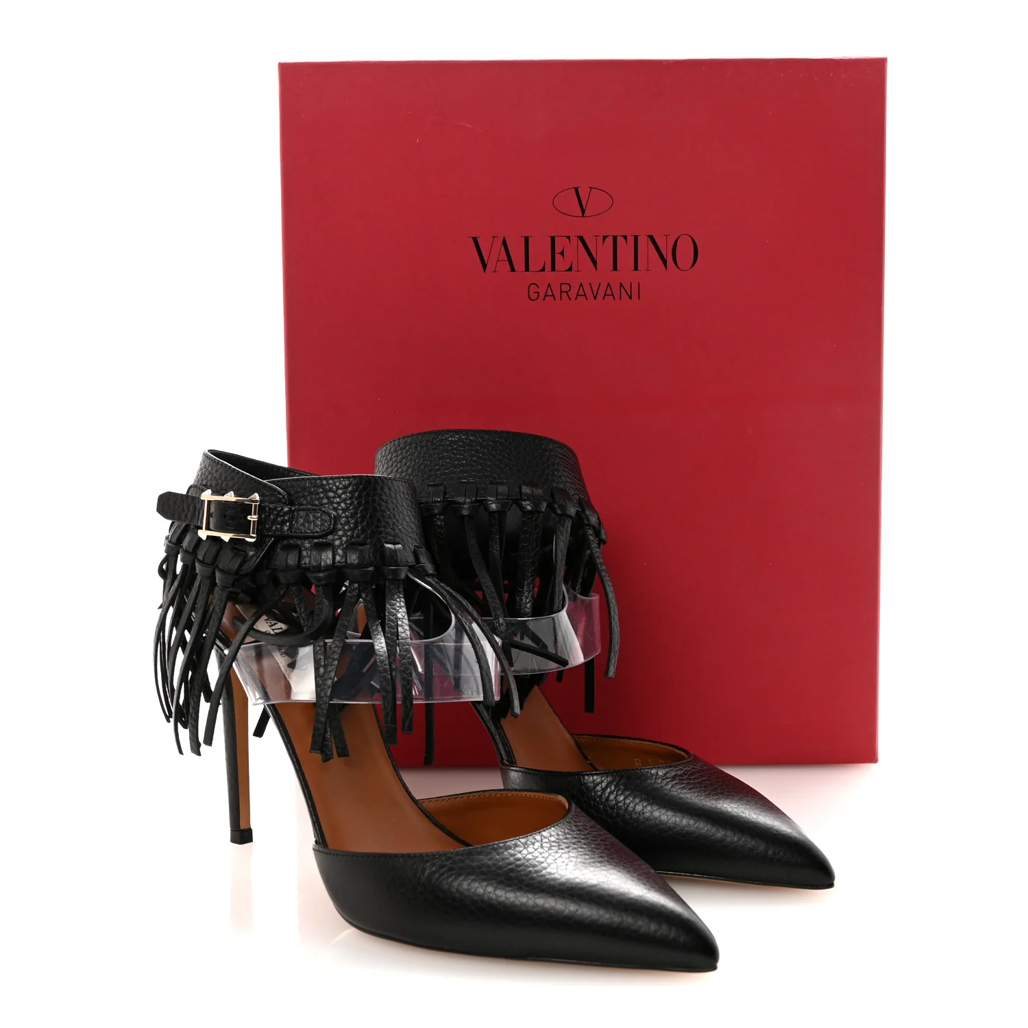 Calfskin C Rockee Fringe Pumps 38.5 Black - Top Club