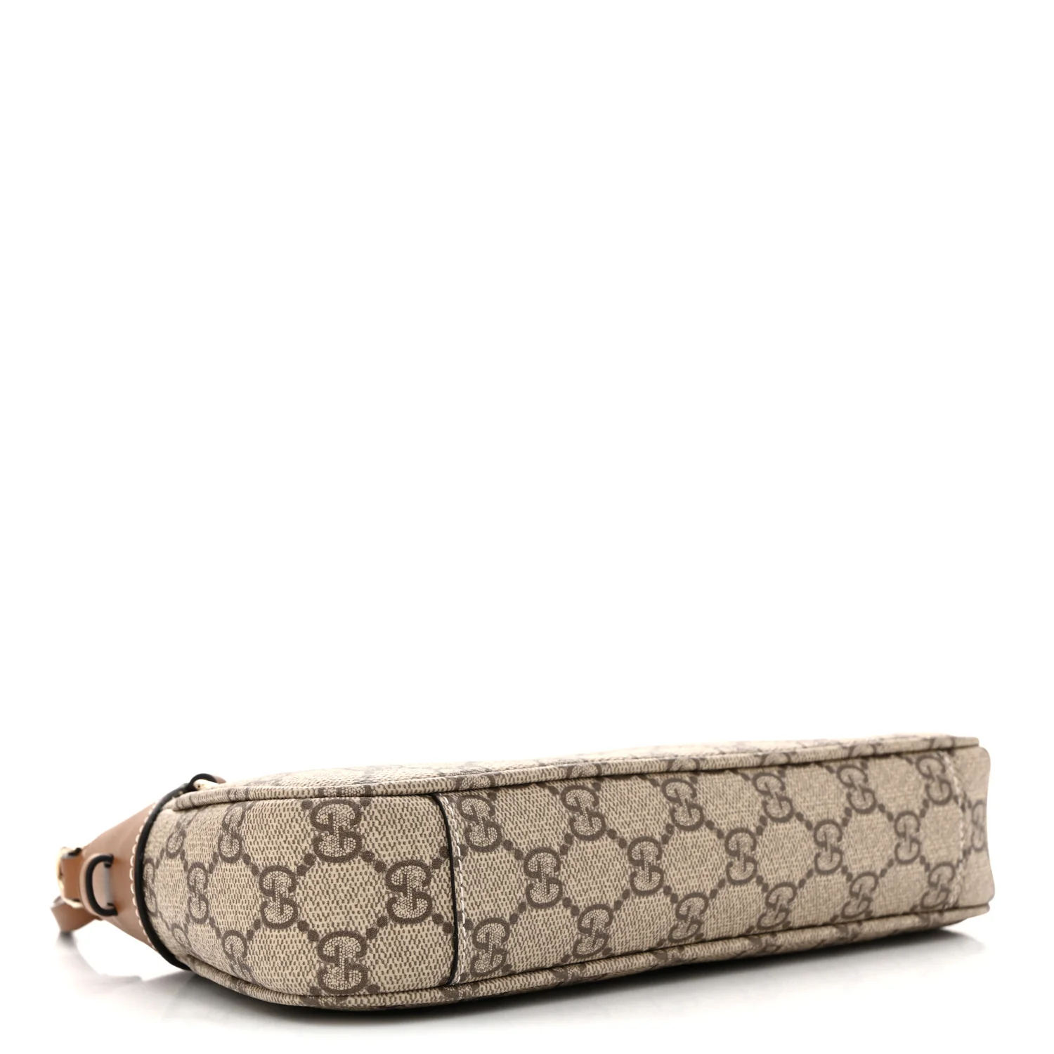 GG Supreme Monogram Textured Calfskin Small Emblem Shoulder Bag Beige Dark Brown - Top Club