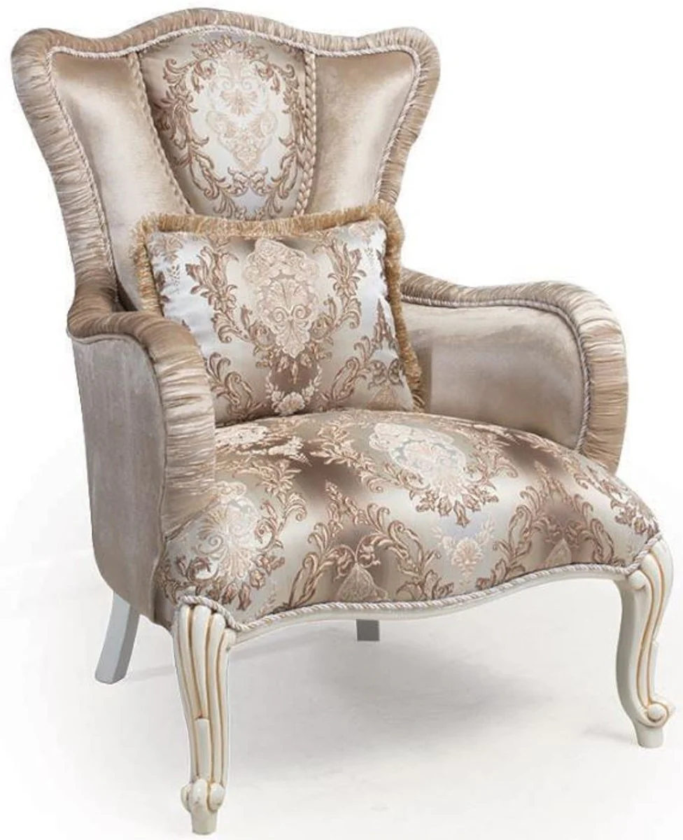 Luxury baroque living room set beige / white / gold - 2 sofas & 2 armchairs & 1 side table - magnificent living room furniture in baroque style