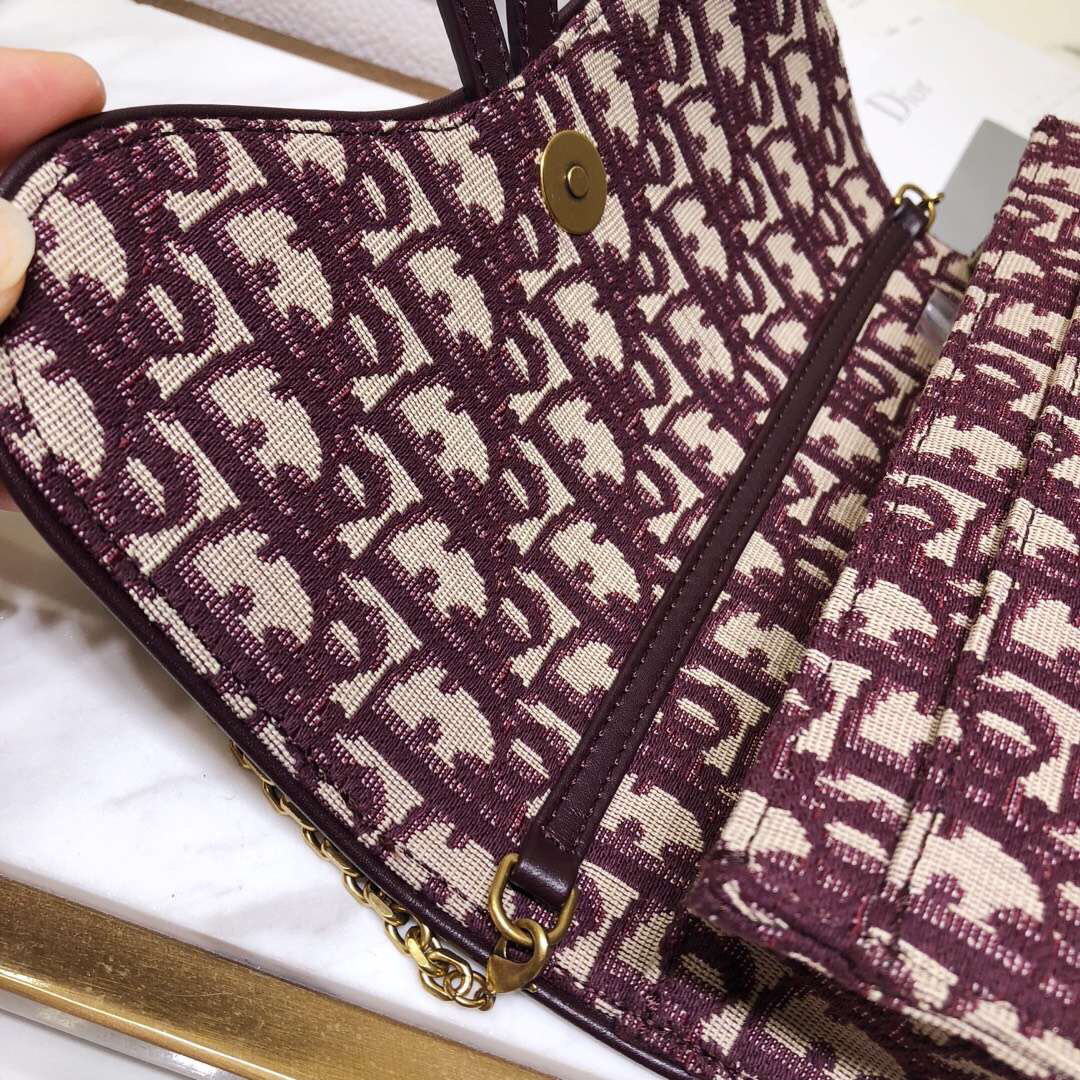 D Bordeaux Oblique Saddle Chain Clutch - Top Club