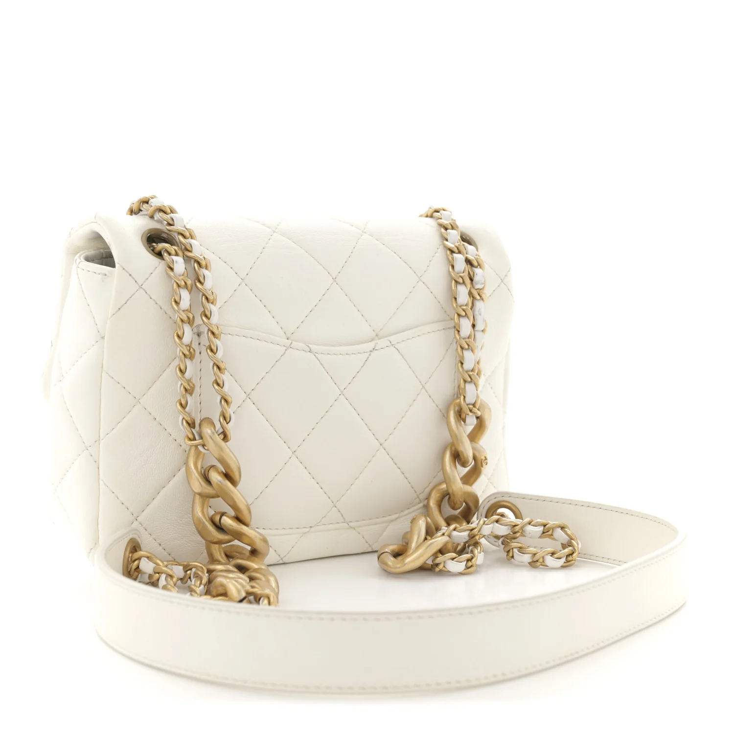 Shiny Lambskin Quilted Mini Flap White - Top Club