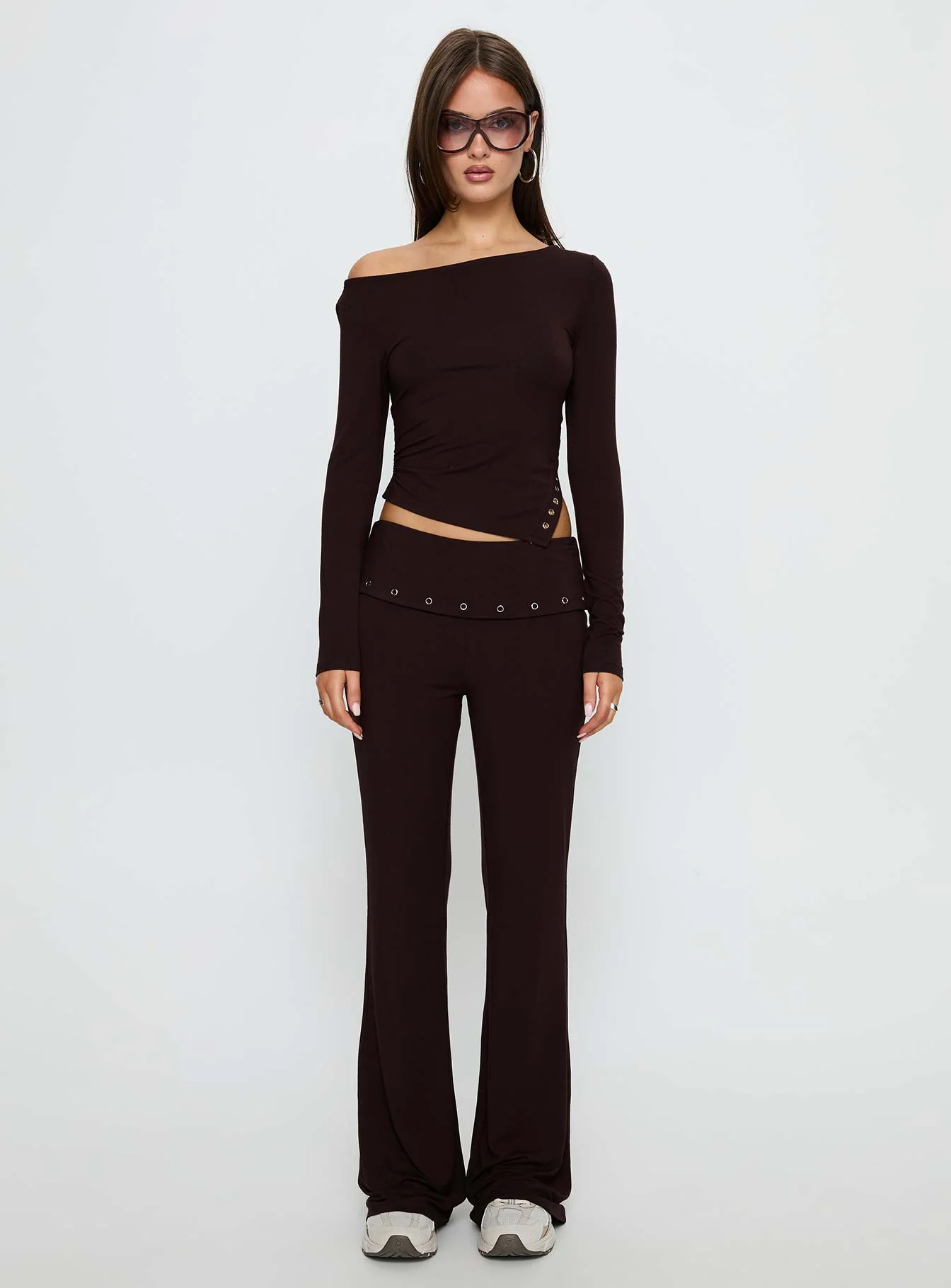 Wynna Eyelet Foldover Pants Chocolate