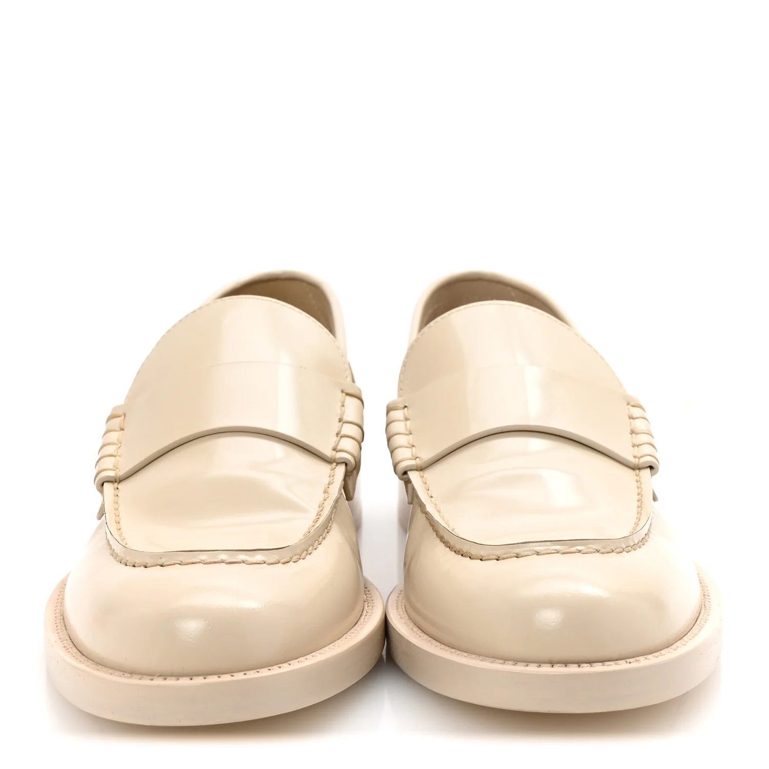 Shiny Calfskin Logo Loafers 38.5 Light Beige - Top Club