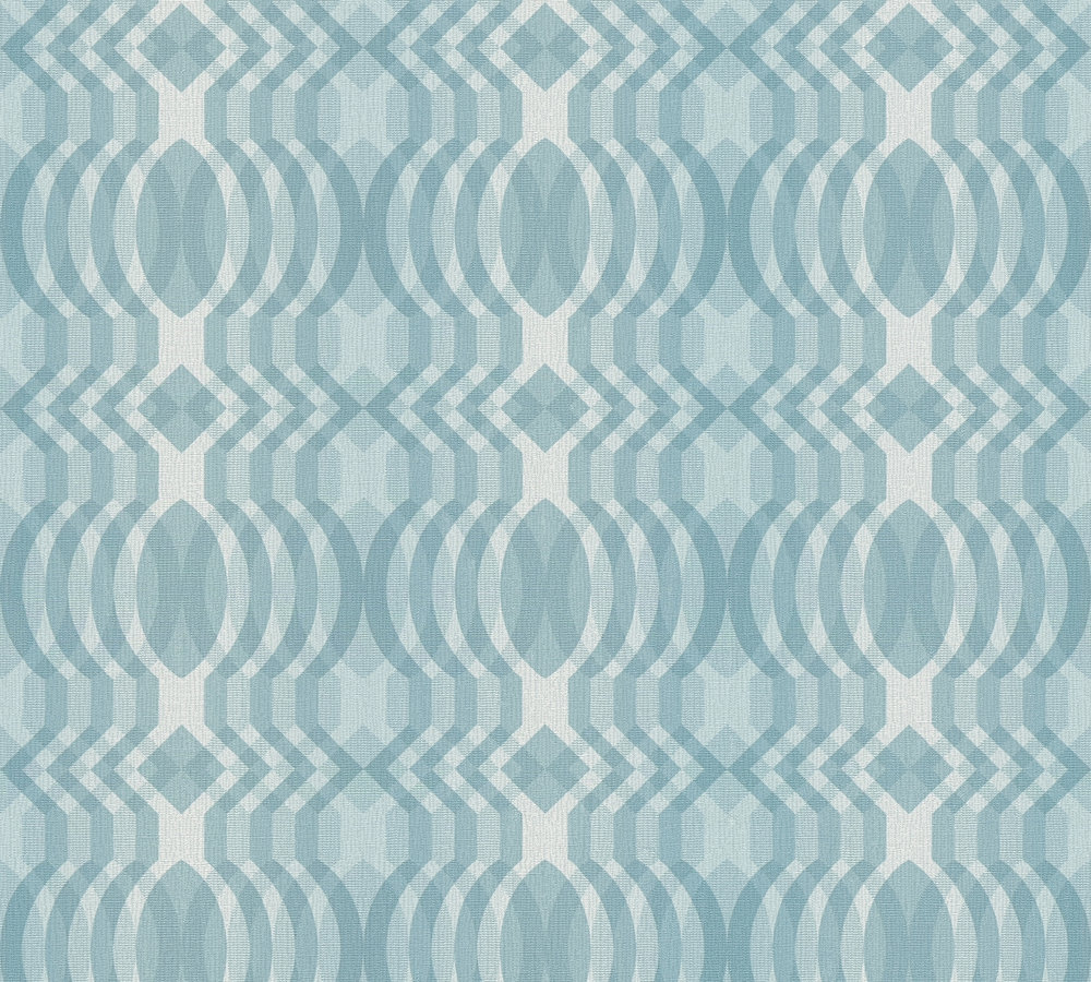 Retro behang met een geometrisch patroon - blauw, crème, wit #1