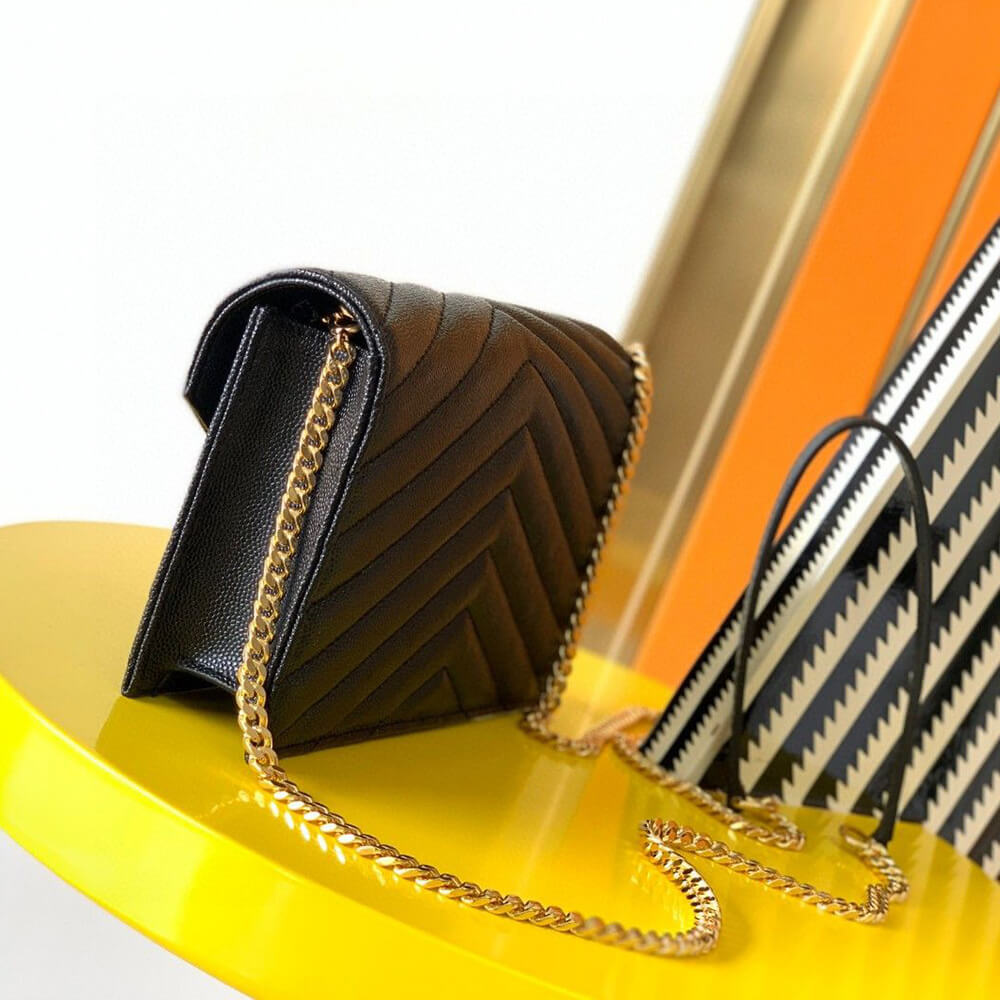 YSL cassandre envelope chain wallet in grain de poudre leather(High-end Grade) - Top Club