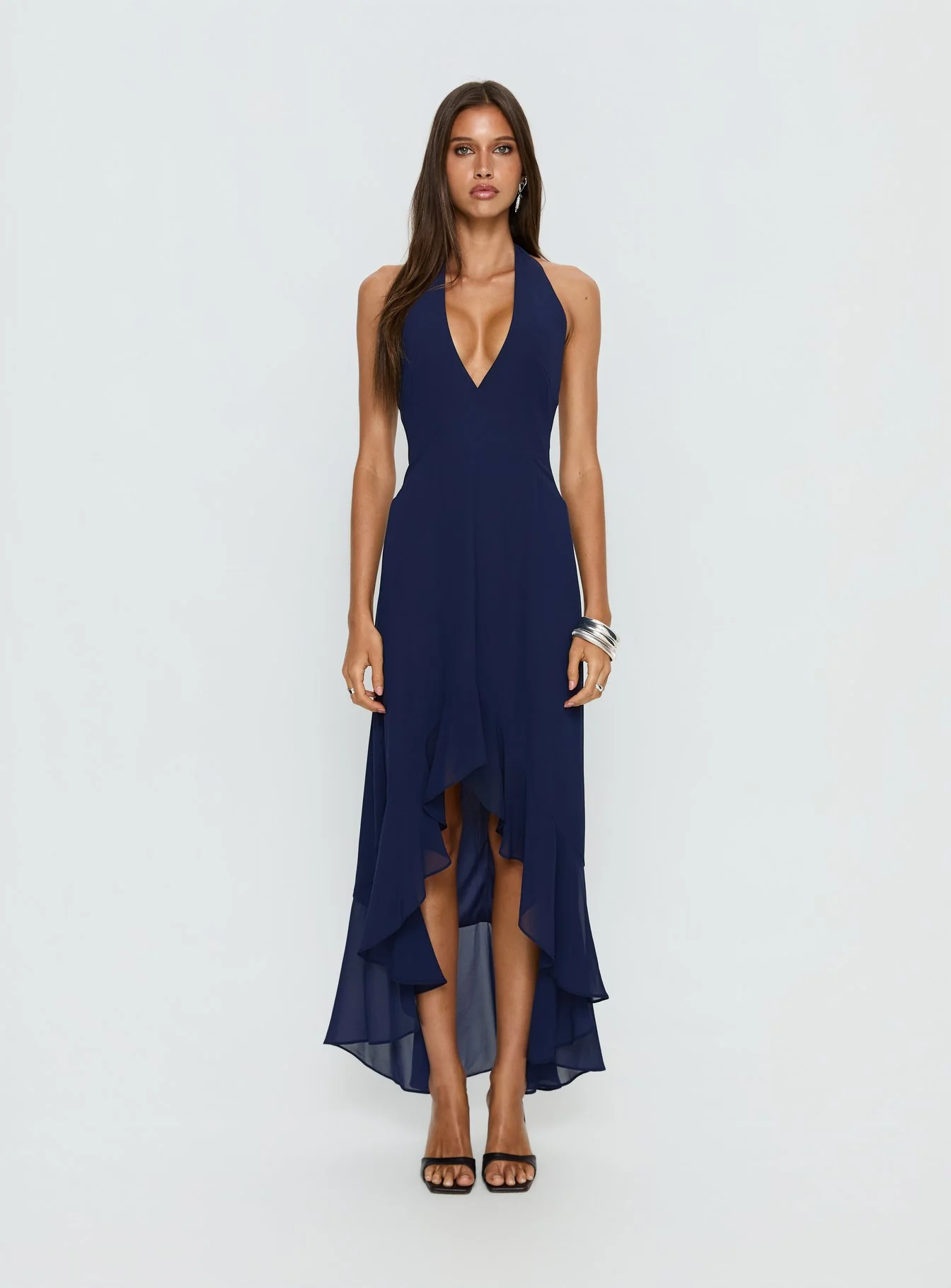 Agata Halter Frill Maxi Dress Navy