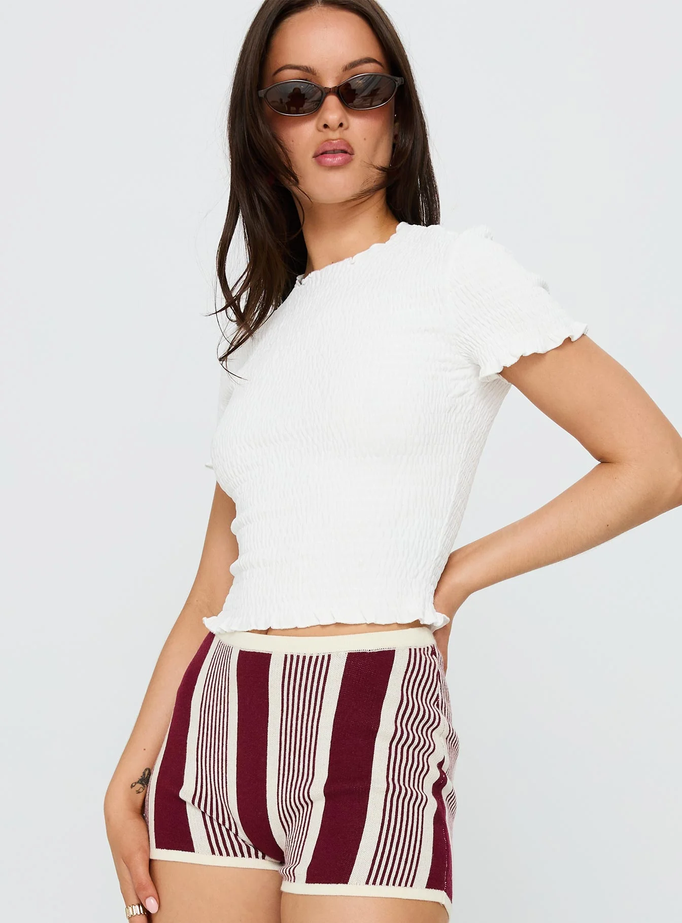 Palm Reader Shirred Top White