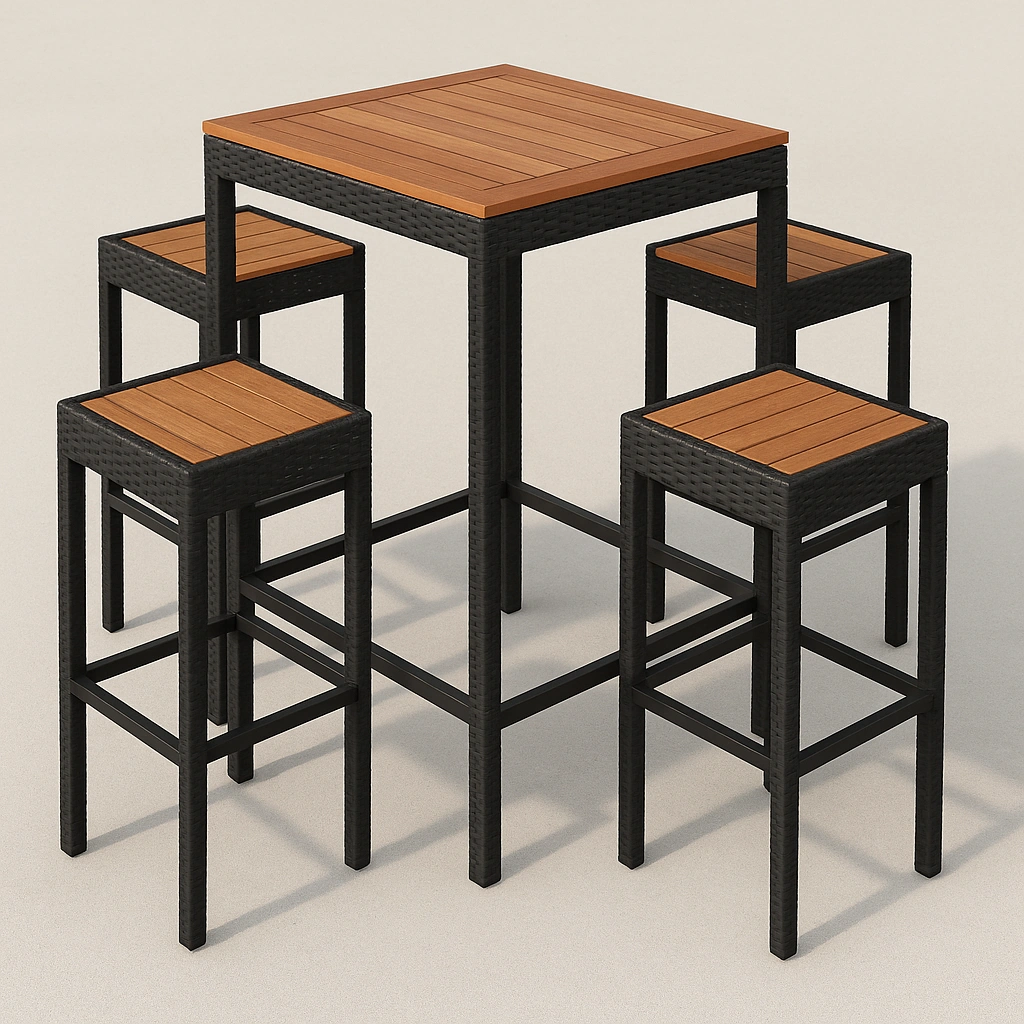 Black Synthetic Rattan Garden Bar Set with Table and Stools