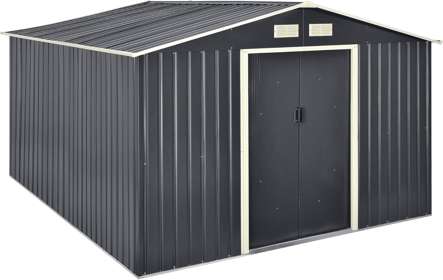 [en.casa] Casetta da Giardino 277x319x192 cm Box Organizzatore Deposito Stoccaggio in Lamiera Zincata con Cornice di Base in Metallo e Porte Scorrevoli - Grigio Scuro
