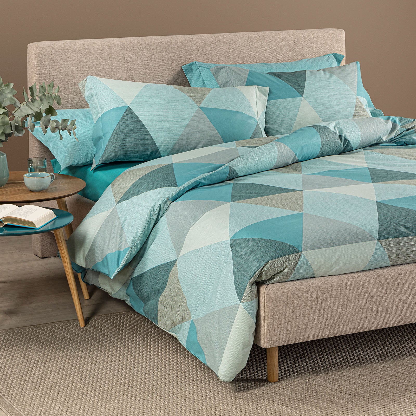 Completo Copripiumino In Cotone Londra Singolo Anice Caleffi