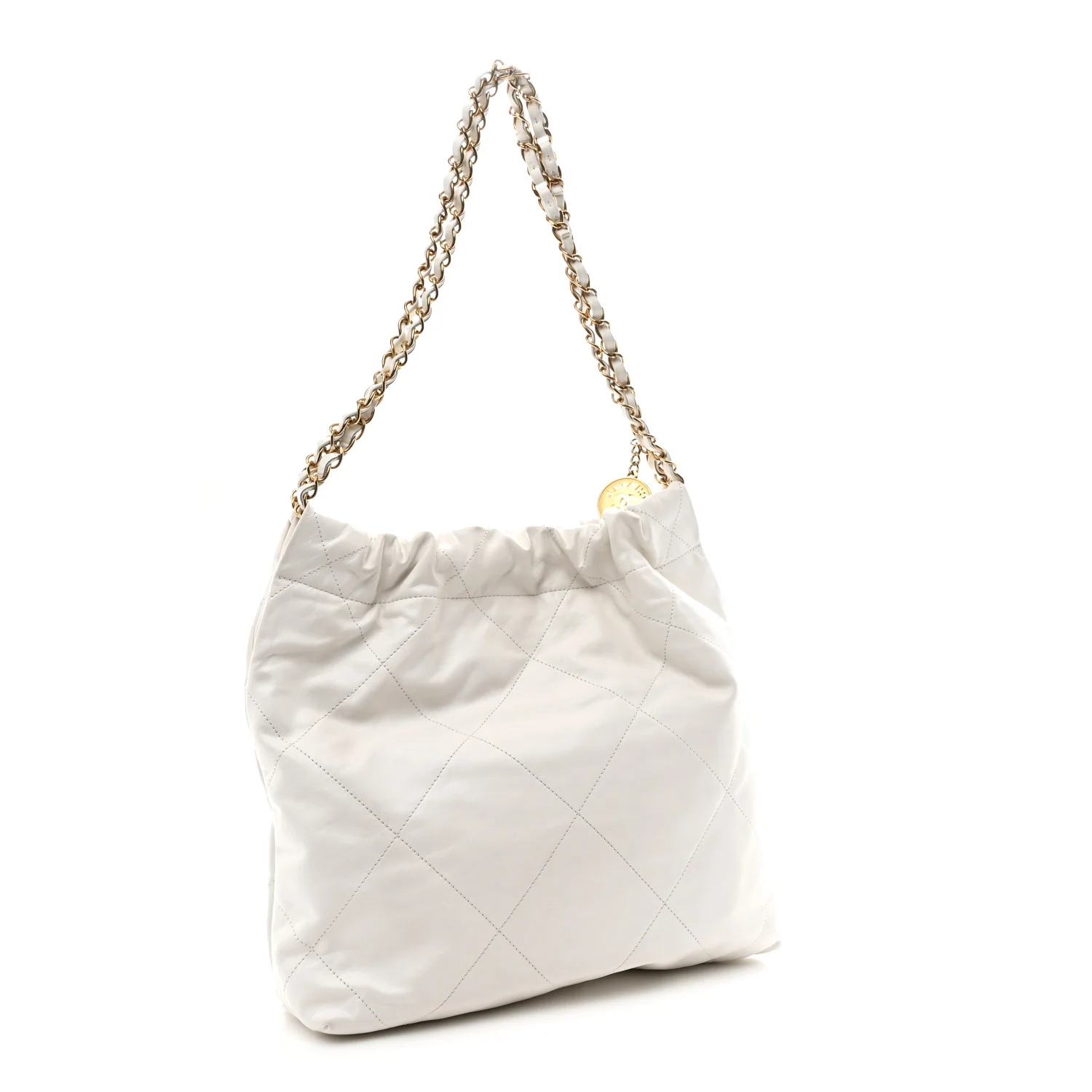 Shiny Calfskin Quilted Small Chanel 22 White - Top Club