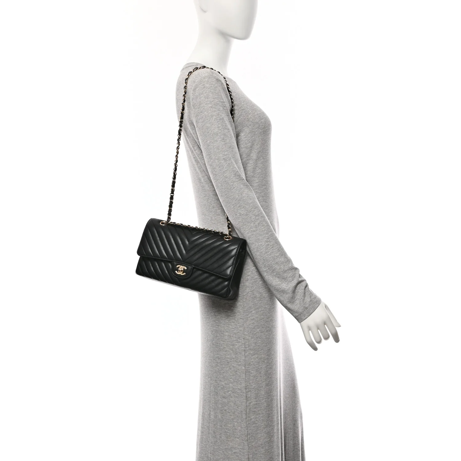 Lambskin Chevron Quilted Medium Double Flap Black