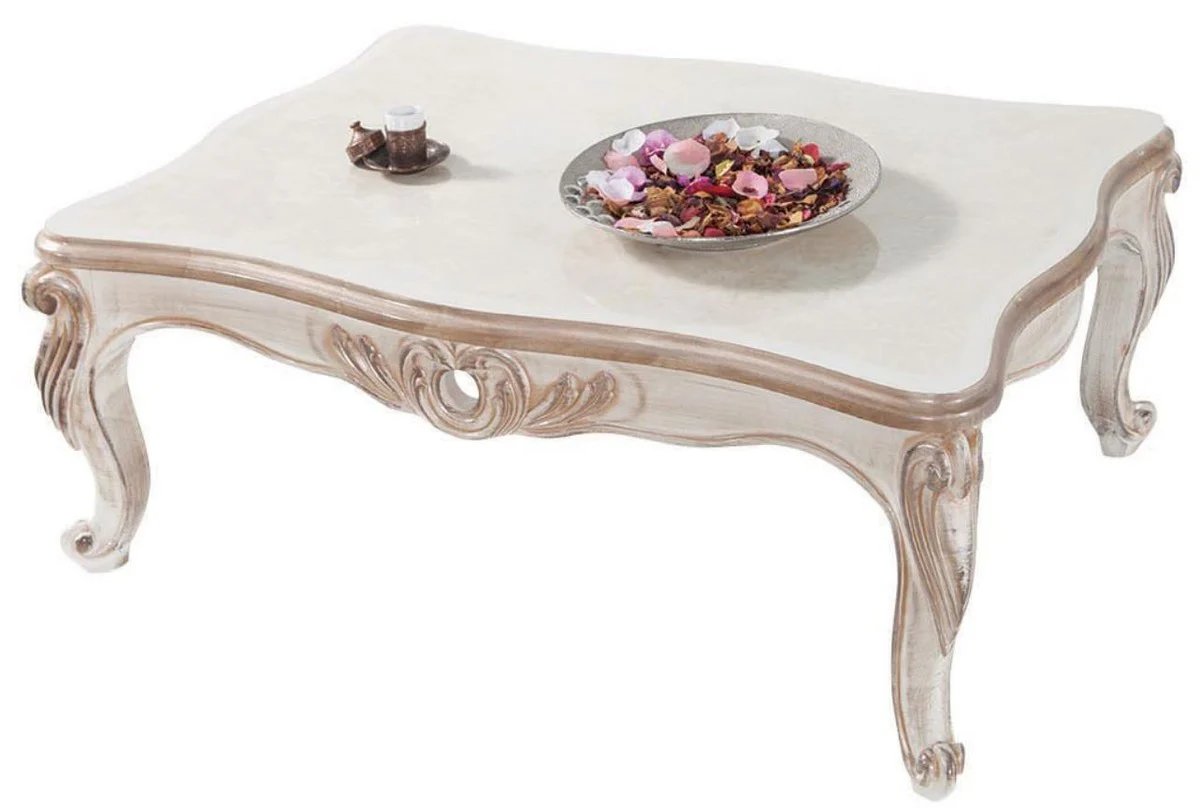 Luxury baroque coffee table white / antique bronze 122 x 82 x H. 46 cm - solid wood living room table in baroque style