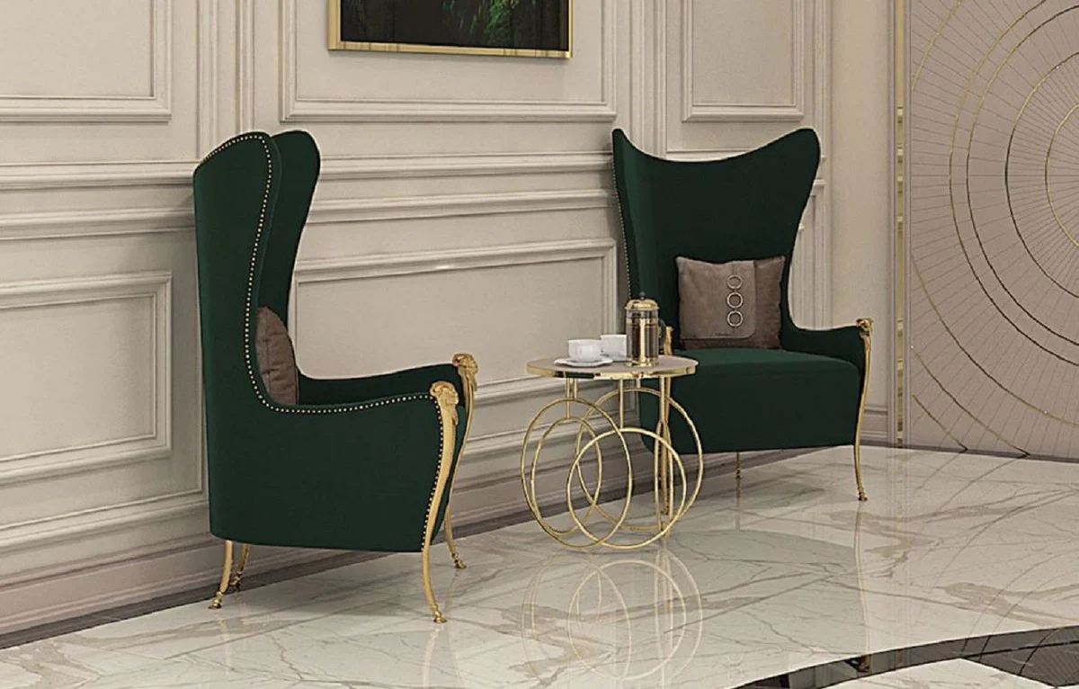 Luxury side table gold / cream - designer table with marble top - luxury living room & hotel furniture - luxury quality