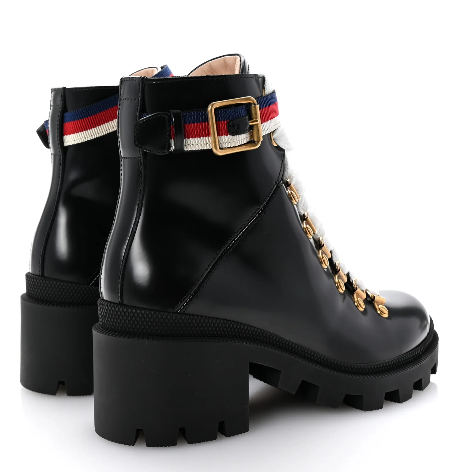Calfskin Sylvie Web Lace Up Combat Boots 35 Black - Top Club