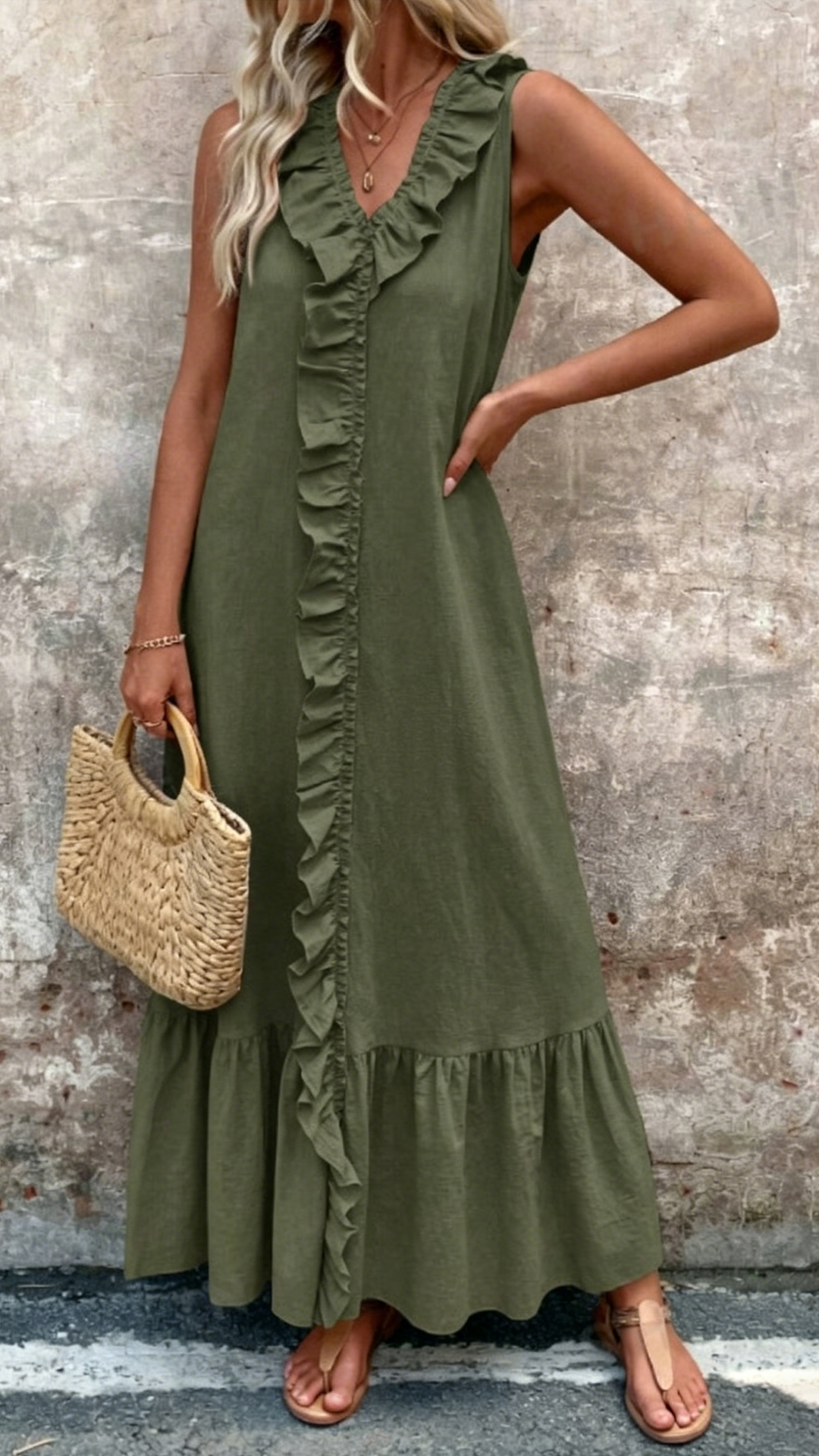 Women's Cotton-Blend Textured Sleeveless Ruffle Maxi Dress - Nordfashionstorm - Women's Clothing, Fashion for You - Nordfashionstorm.com