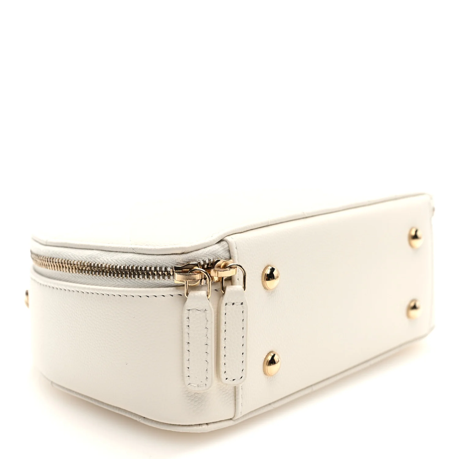 Grained Calfskin Quilted Top Handle Chain Clutch White - Top Club