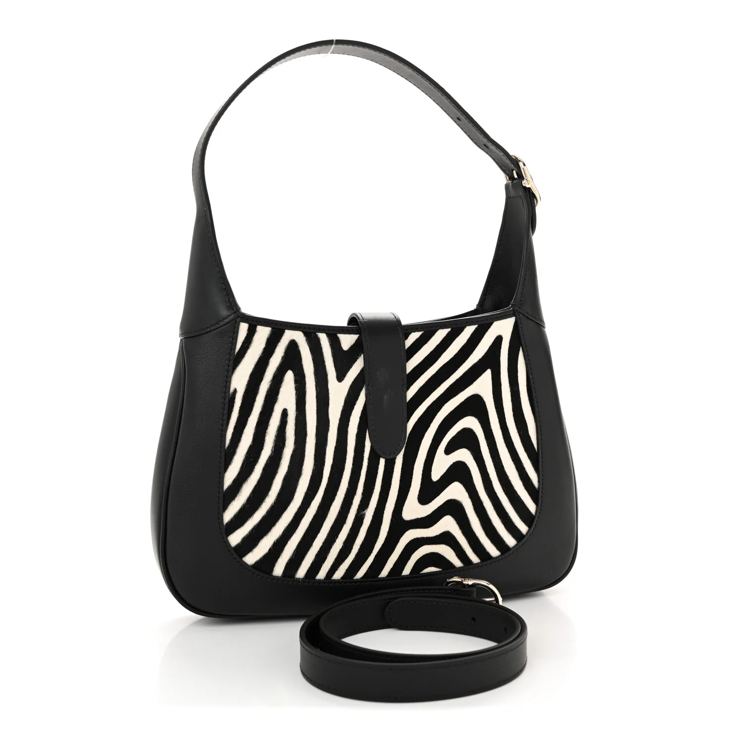 Pony Hair Zebra Print Calfskin Small Jackie 1961 Hobo Black White - Top Club