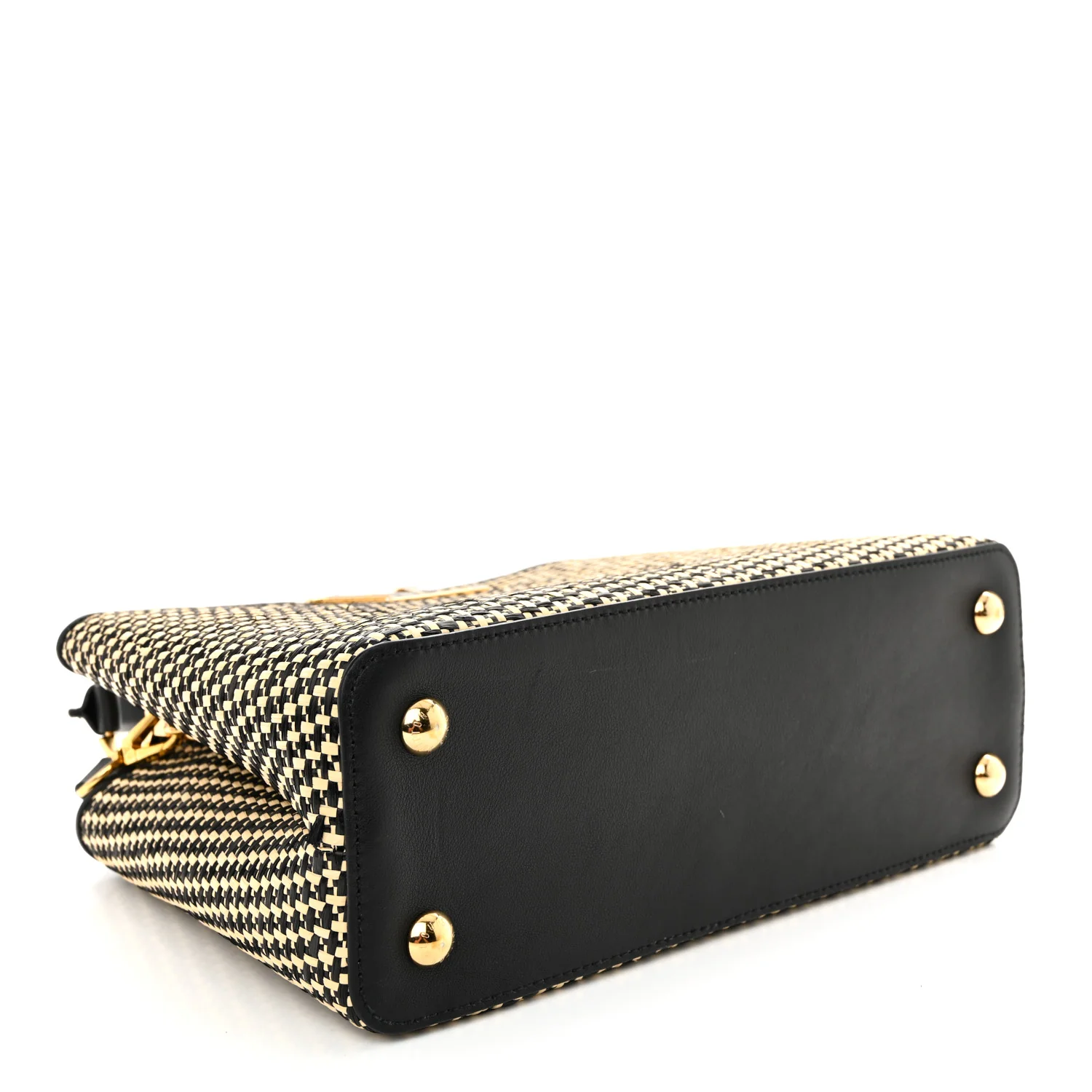 Raffia Calfskin Capucines MM Black Ecru - Top Club