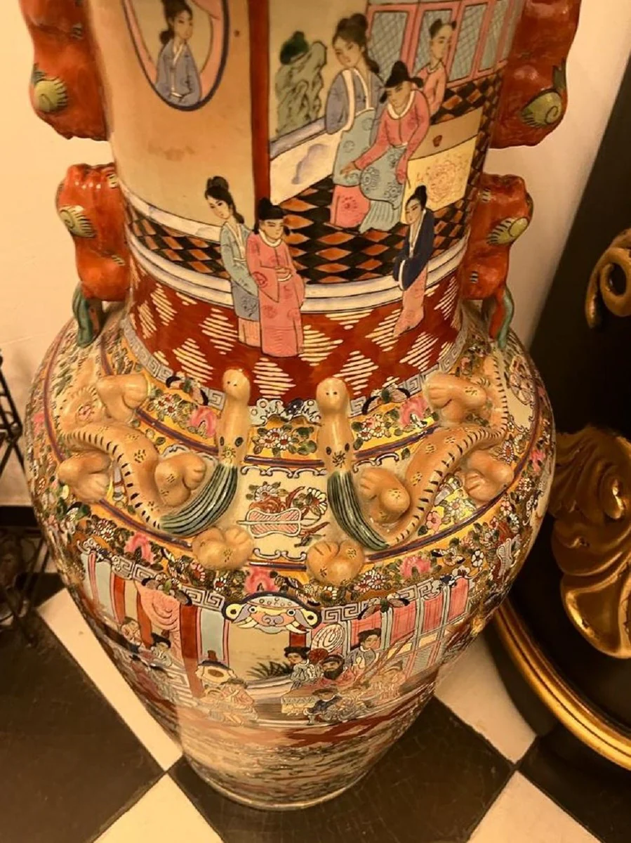 Luxury Baroque decorative vase multicolored Ø 33 x H. 92 cm - Antique Chinese porcelain vase - Chinese luxury Baroque decorative accessories