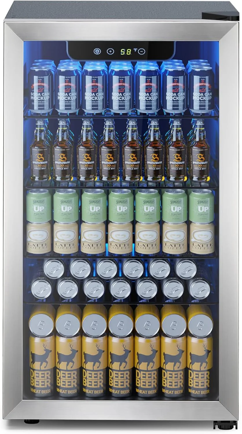 Mini Fridge 130 Can Beverage Refrigerator Cooler, 3.2 Cu.Ft Drink Fridge for Soda Wine Beer, Adjustable Temperature Control for Home Office, Black