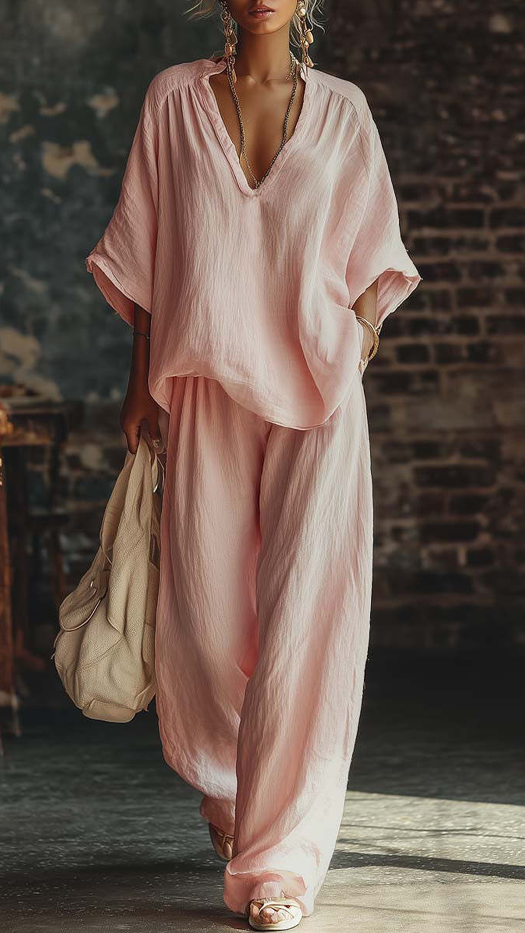 Women's  Relaxed Cotton-Blend Two-Piece Set - Nordfashionstorm - Women's Clothing, Fashion for You - Nordfashionstorm.com