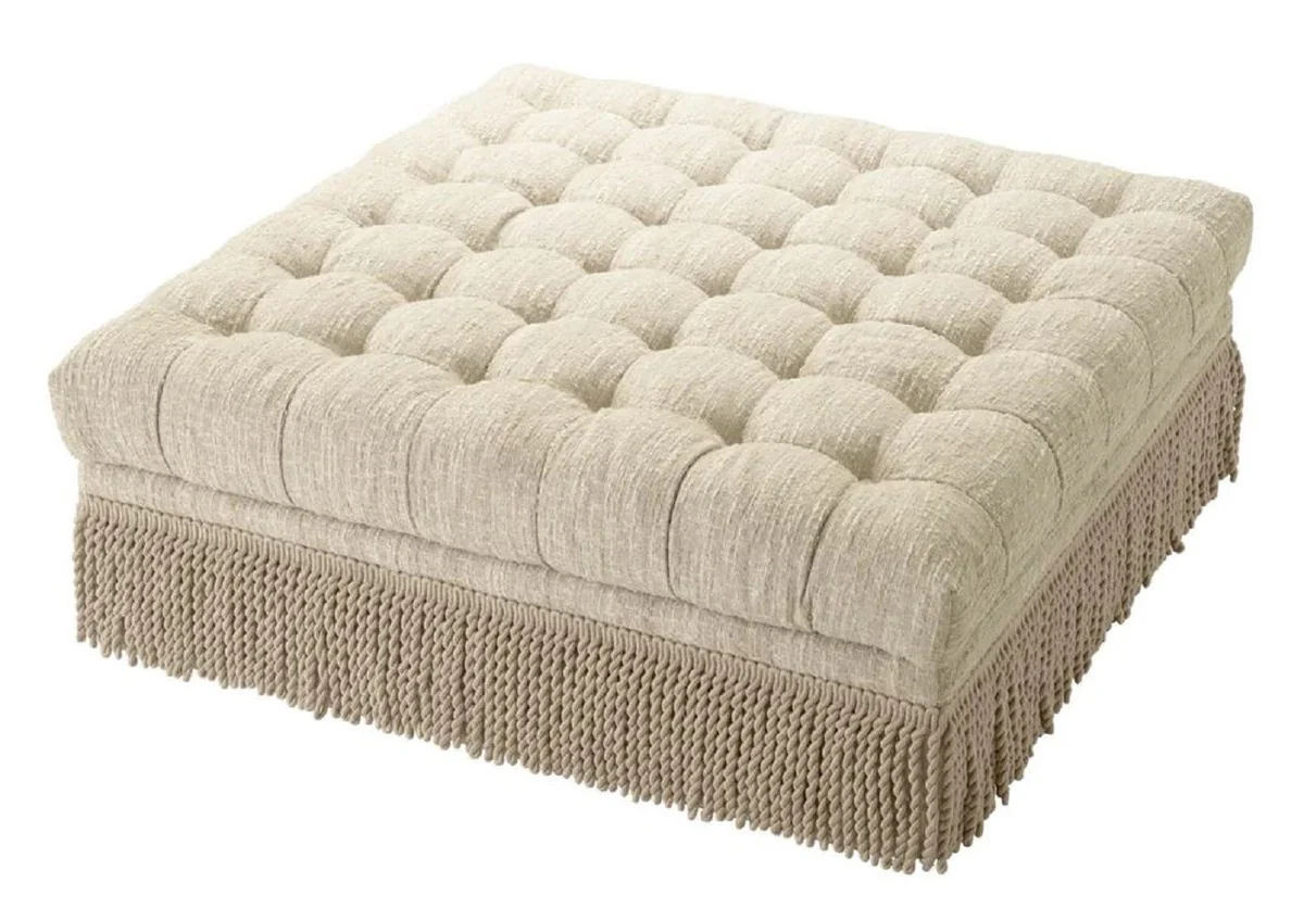 Luxury Chesterfield stool cream 125 x 125 x H. 47 cm - Square footstool