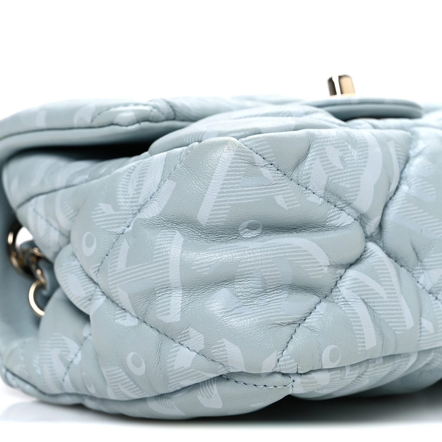 Lambskin Quilted Printed CC Mini Square Flap Light Blue - Top Club