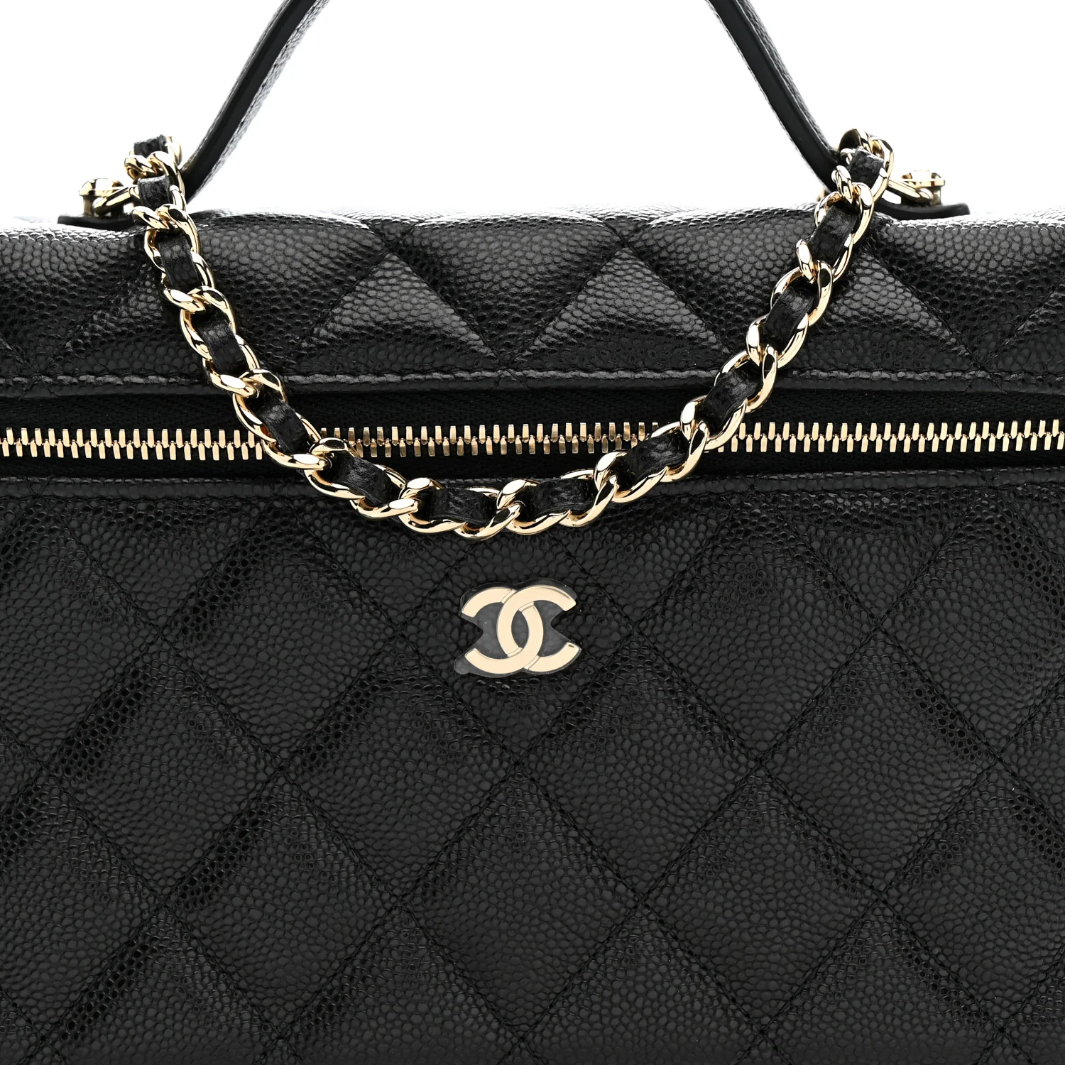 Caviar Quilted Top Handle Slim Vanity With Chain Black - Top Club