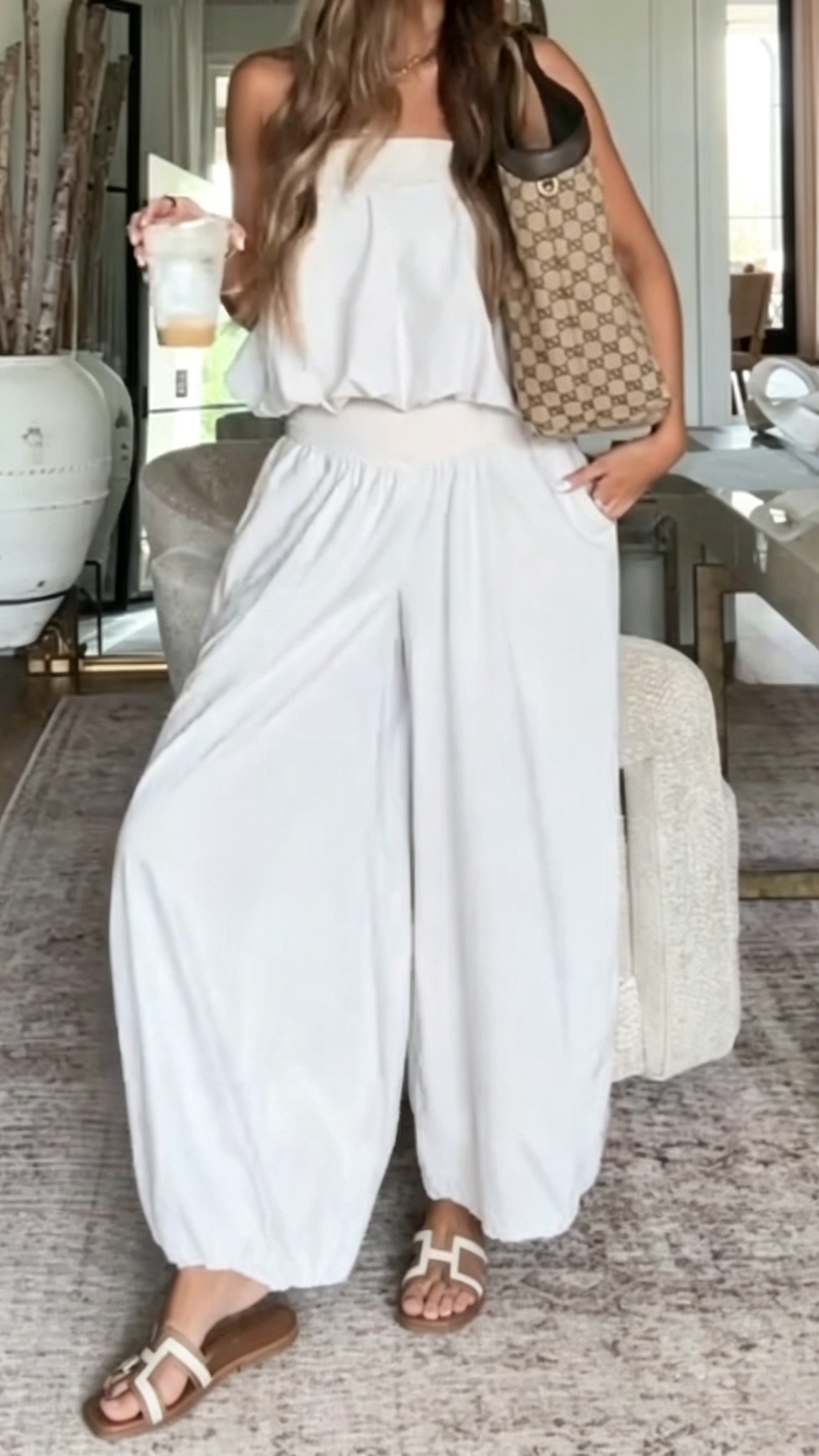 Women's White Strapless Top and Wide-Leg Pants Two-Piece Set - Nordfashionstorm - Women's Clothing, Fashion for You - Nordfashionstorm.com