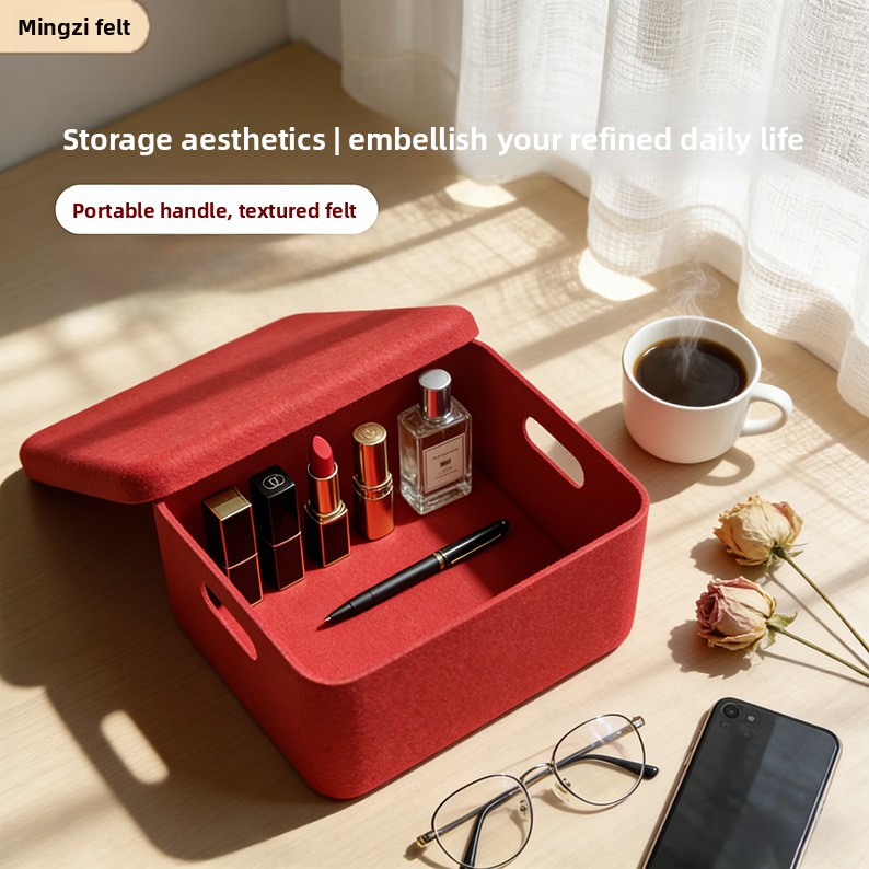 Rectangle Felt Storage Box Large Capacity Gift Box One-Piece Molded Design Handles Makeup Case Optional Logo Printing New