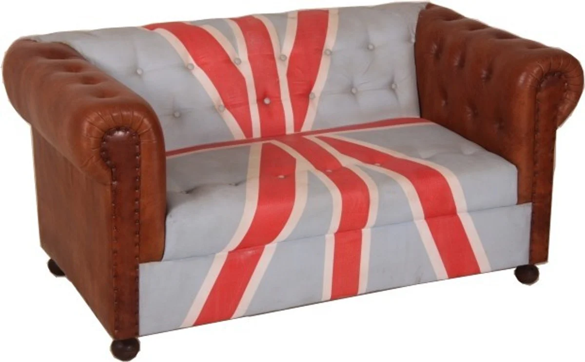 Chesterfield Luxury Real Leather Sofa Union Jack / Brown 2 Seater Vintage Leather from English Flag England Furniture