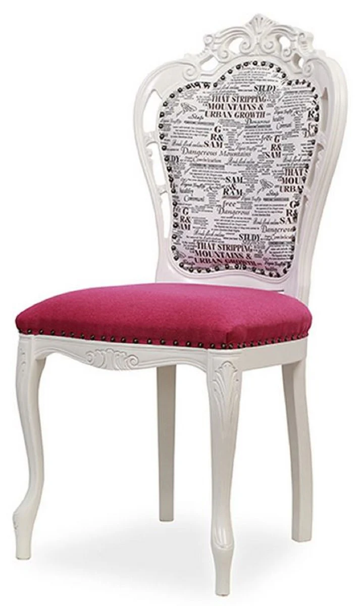Luxury Baroque Dining Room Chair Set of 6 Dark Pink / Black / White - Baroque Style Kitchen Chairs - Magnificent Luxury Dining Room Furniture in Baroque Style - Noble & Magnificent