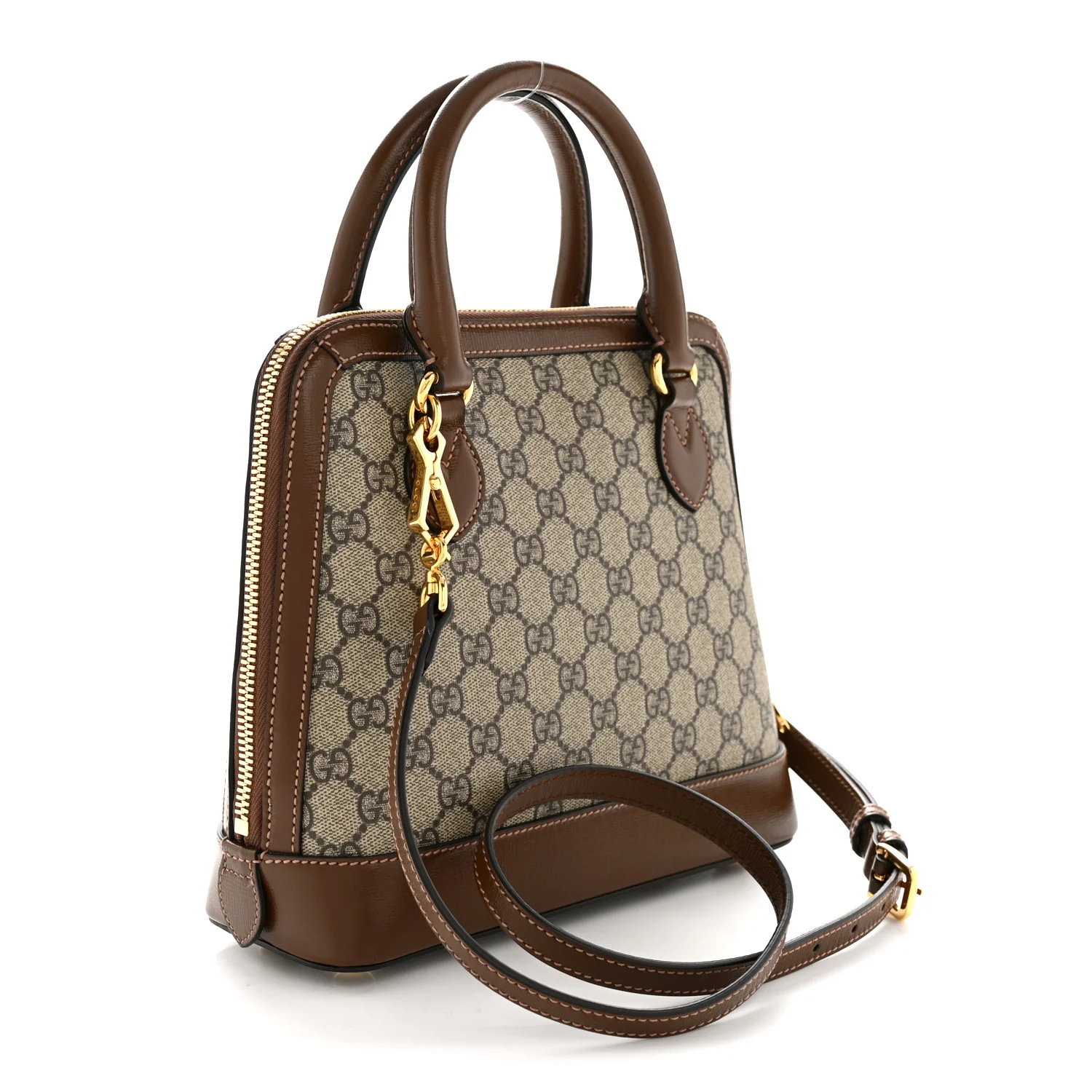 GG Supreme Monogram Azalea Calfskin Small Horsebit 1955 Top Handle Bag Beige Ebony Brown Sugar - Top Club