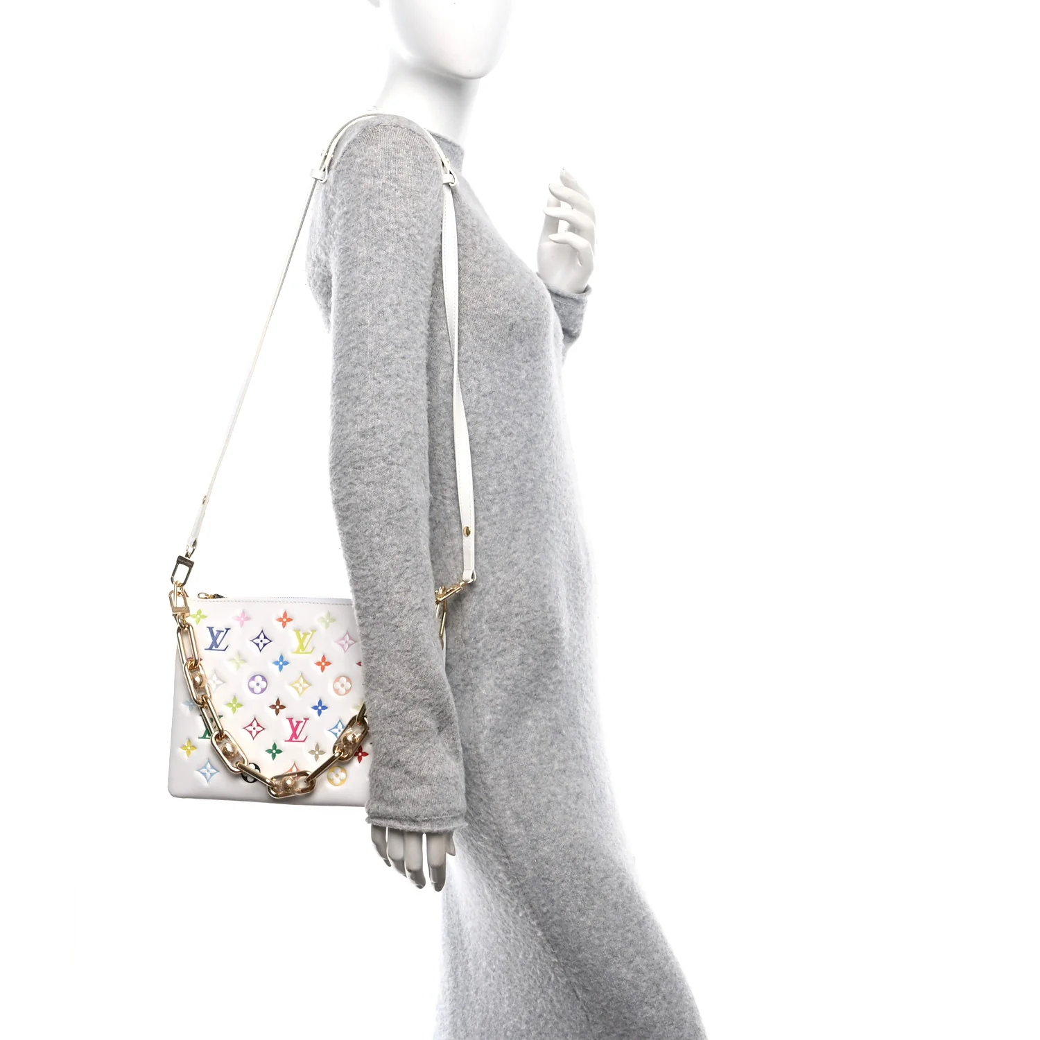 LV x TM Lambskin Embossed Monogram Coussin PM White Multicolor
